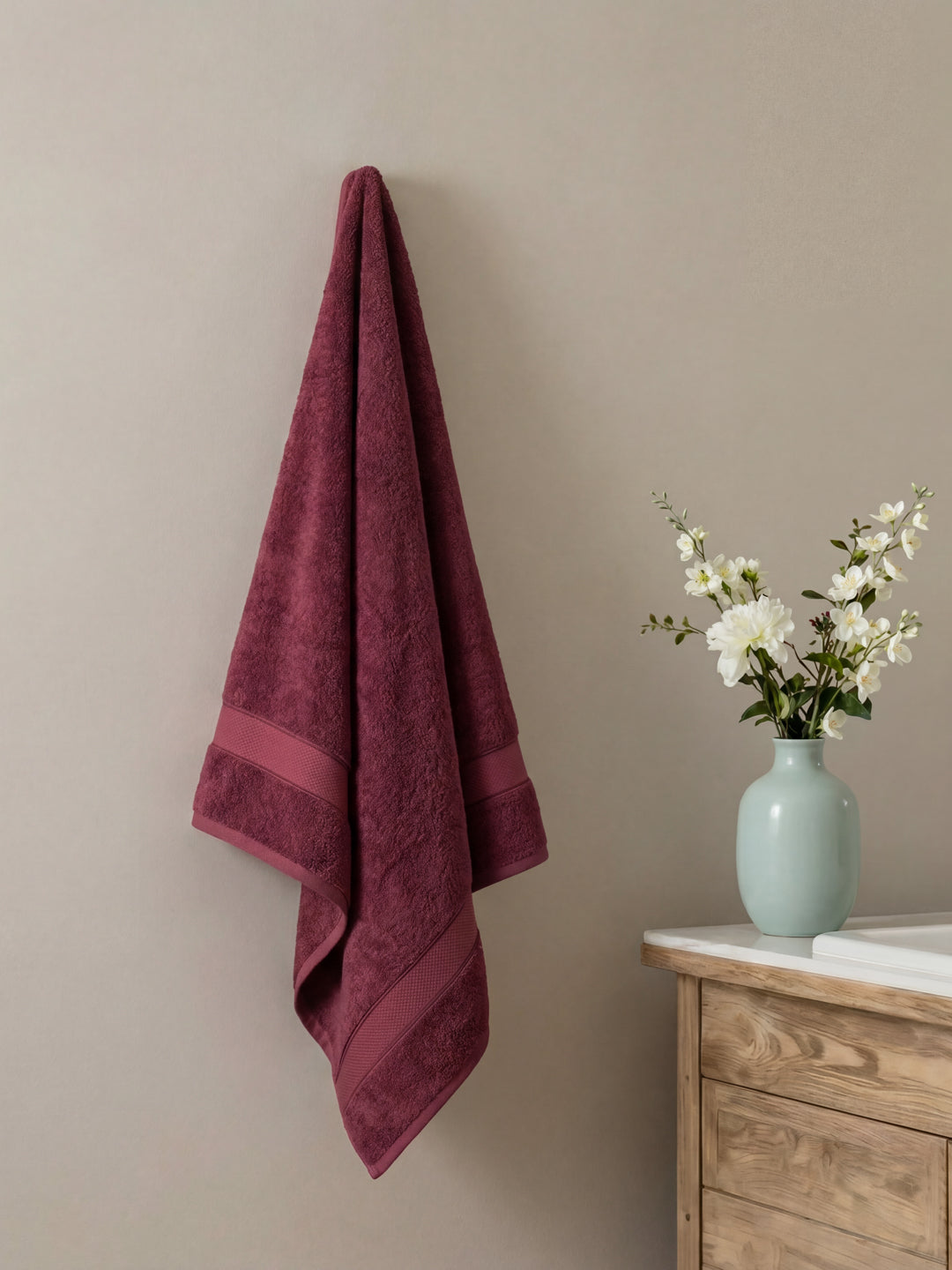 Luxury Rose Brown Bamboo Cotton Solid 600 GSM Bath Towel Eco Bamboo 1 Pc Pvc Pack
