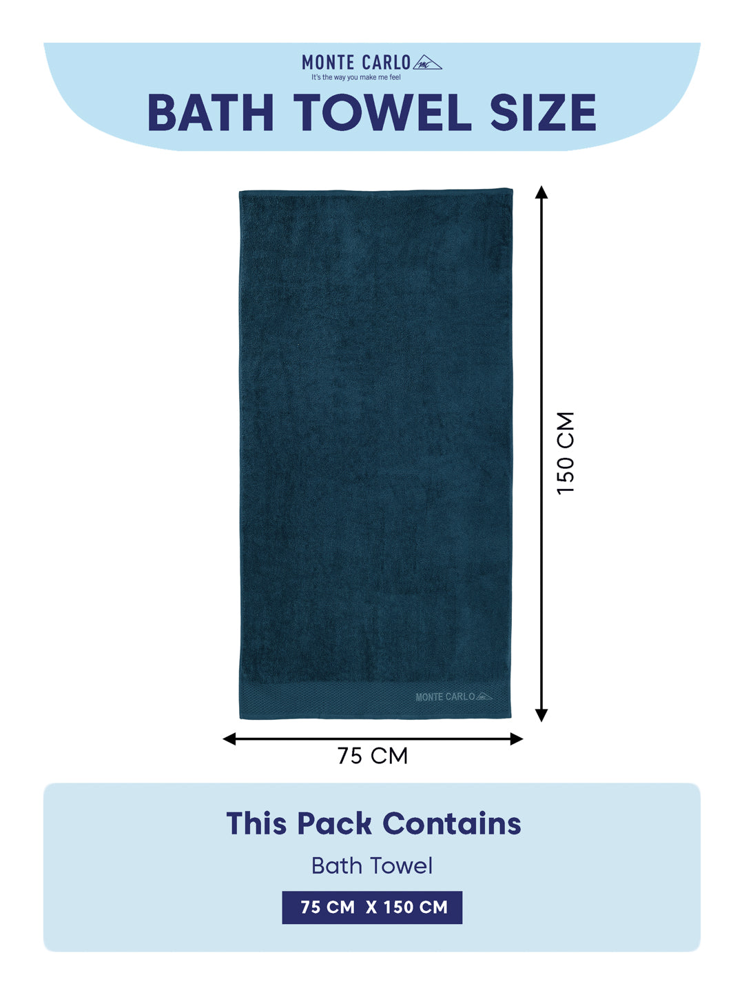 Luxury Blue 100% Cotton Solid 650 GSM Bath Towel Egyptian 1 Pc Box Pack