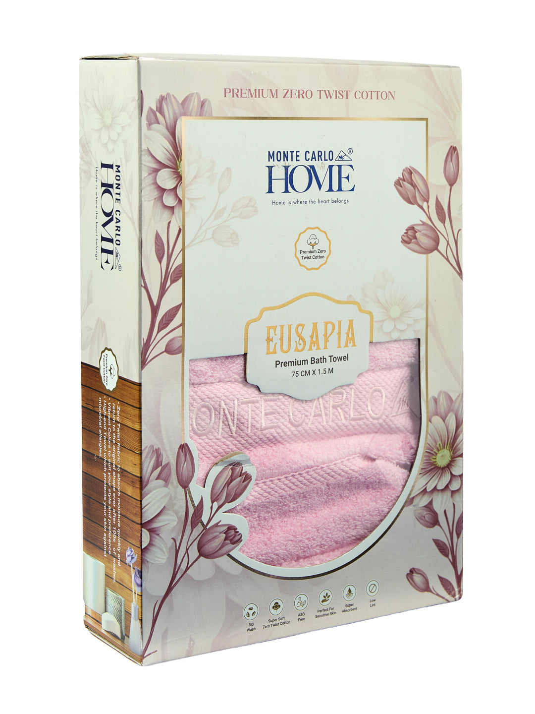 Luxury Pink 100% Cotton Solid 625 GSM Bath Towel Eusapia 1 Pc Box Pack