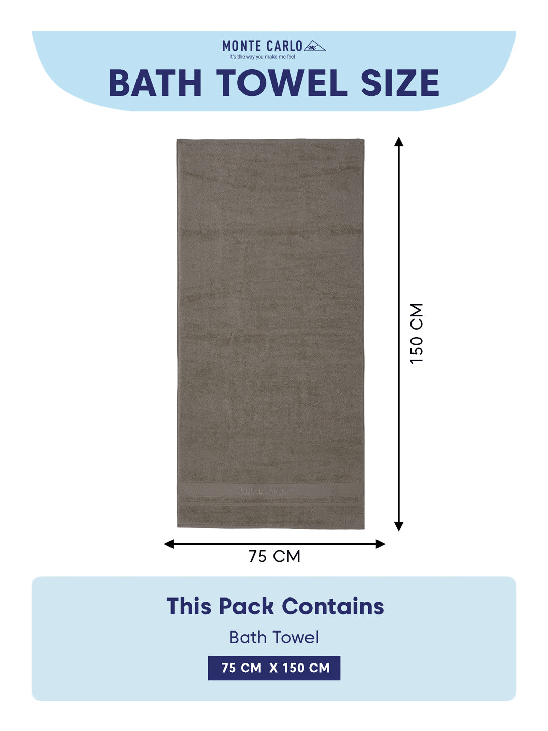 Luxury Grey 100% Cotton Solid 625 GSM Bath Towel Eusapia 1 Pc Box Pack