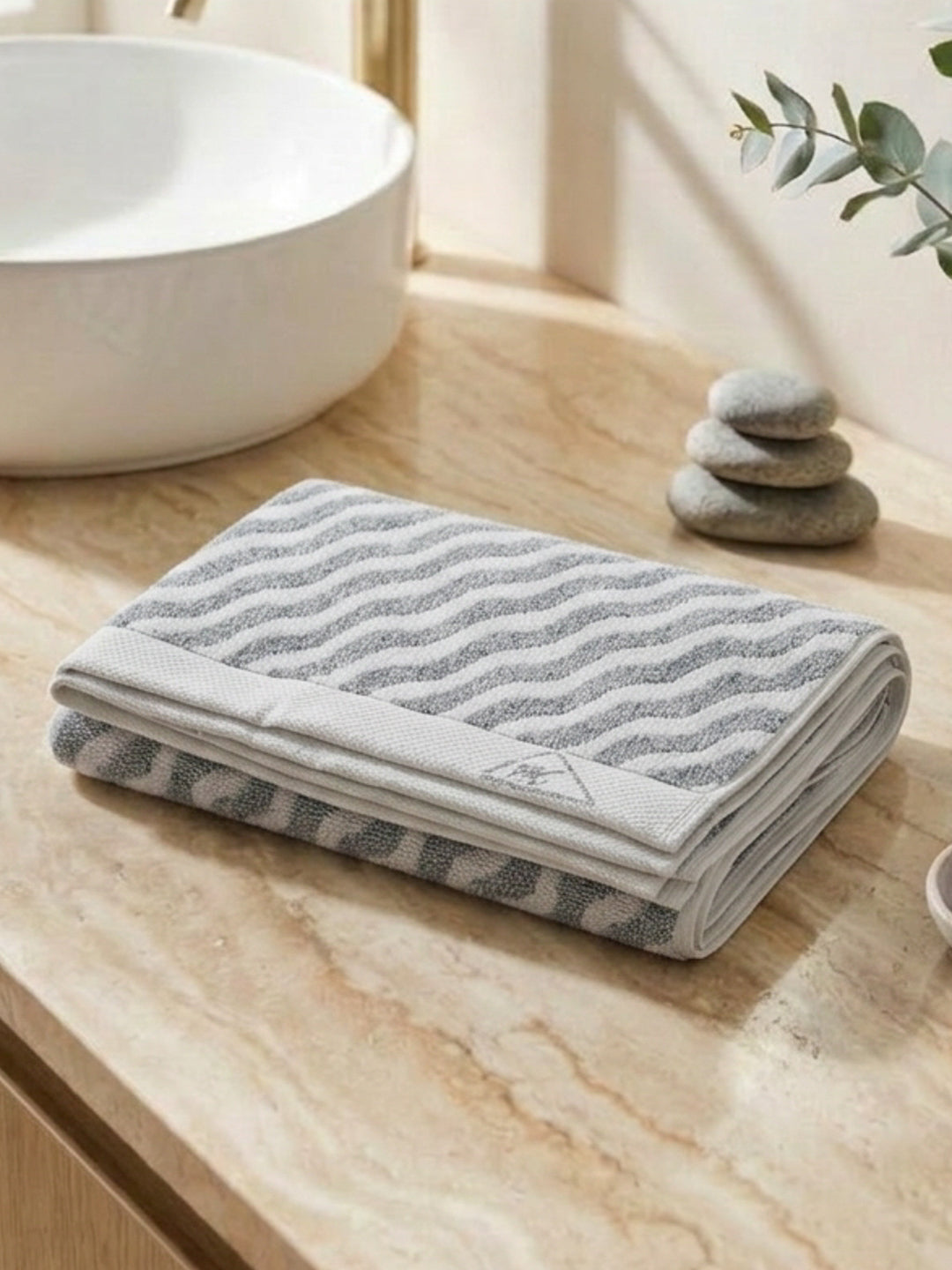 Premium Navy Blue & White Pure Cotton Self Design 500 GSM Bath Towel 1 Piece (Green Weave Collection)