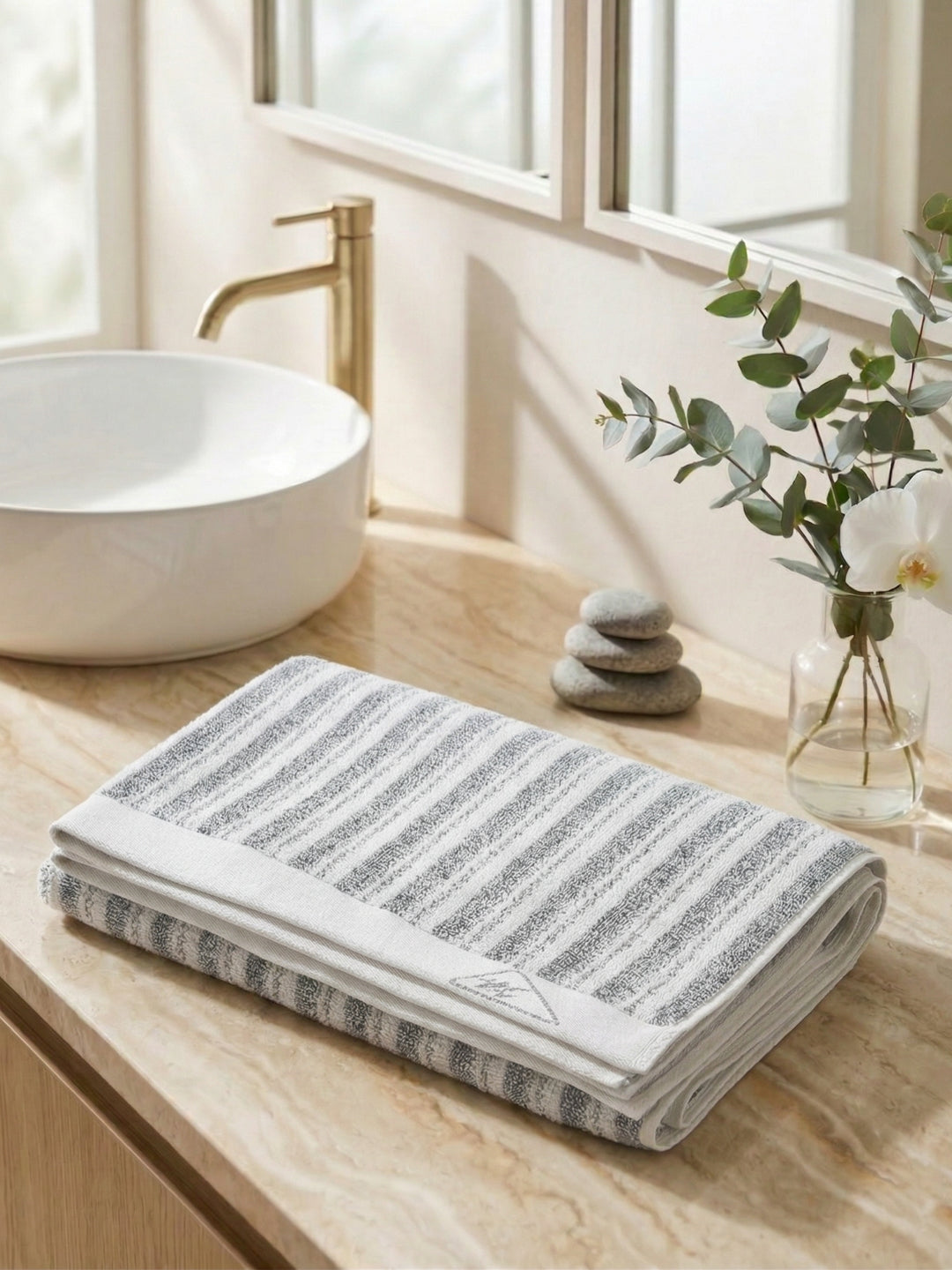 Premium Navy Blue & White Pure Cotton Self Design 500 GSM Bath Towel 1 Piece (Green Weave Collection)