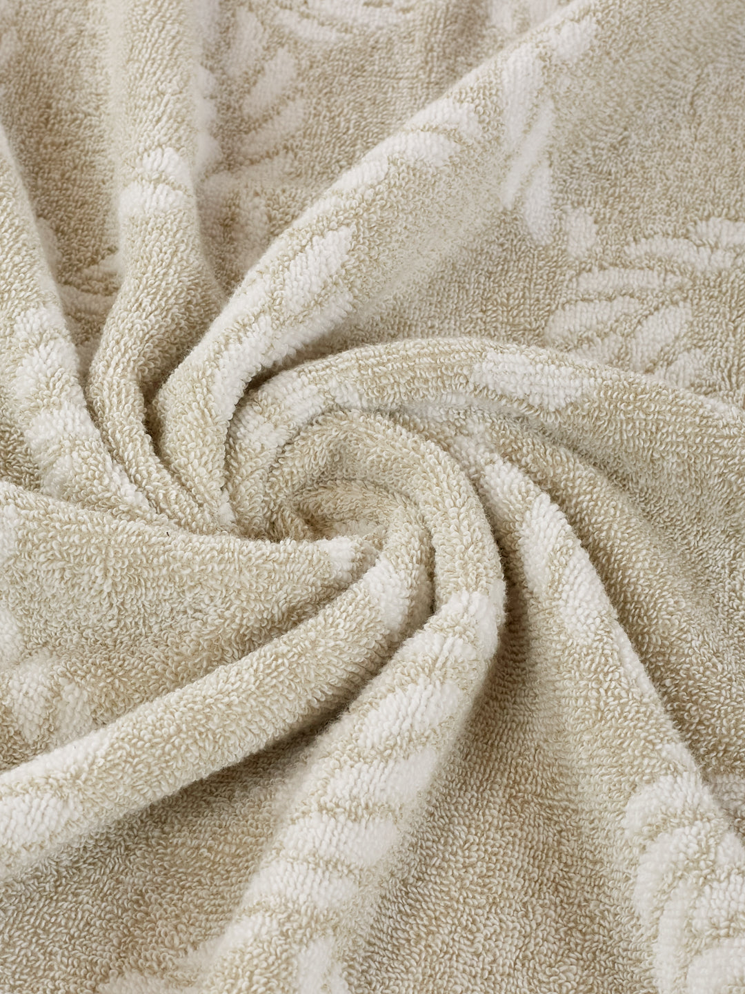 Premium Beige & White Pure Cotton Self Design 500 GSM Bath Towel 1 Piece (Green Weave Collection)