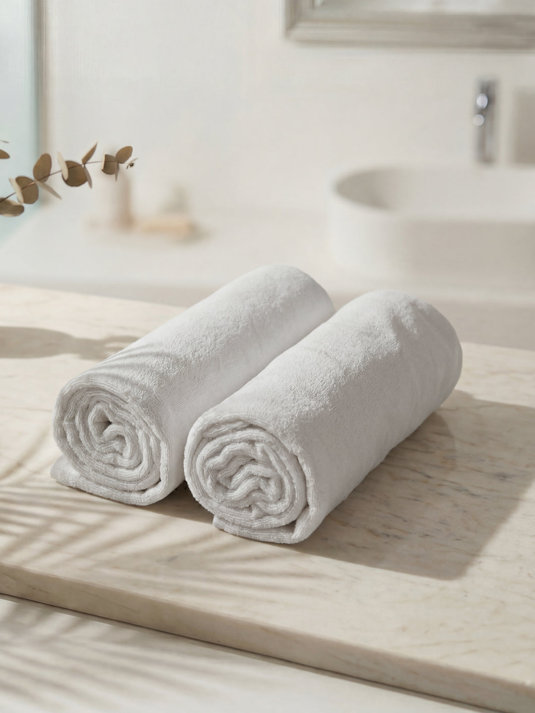 Premium White Pure Cotton Solid 550 GSM Bath Towel 2 Pc Set (Hotel Collection)