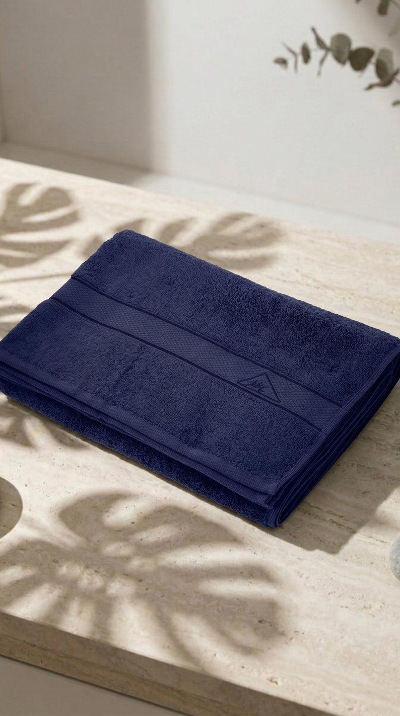Premium Blue 100% Cotton Solid 525 GSM Bath Towel Iris 1 Pc Pvc Pack