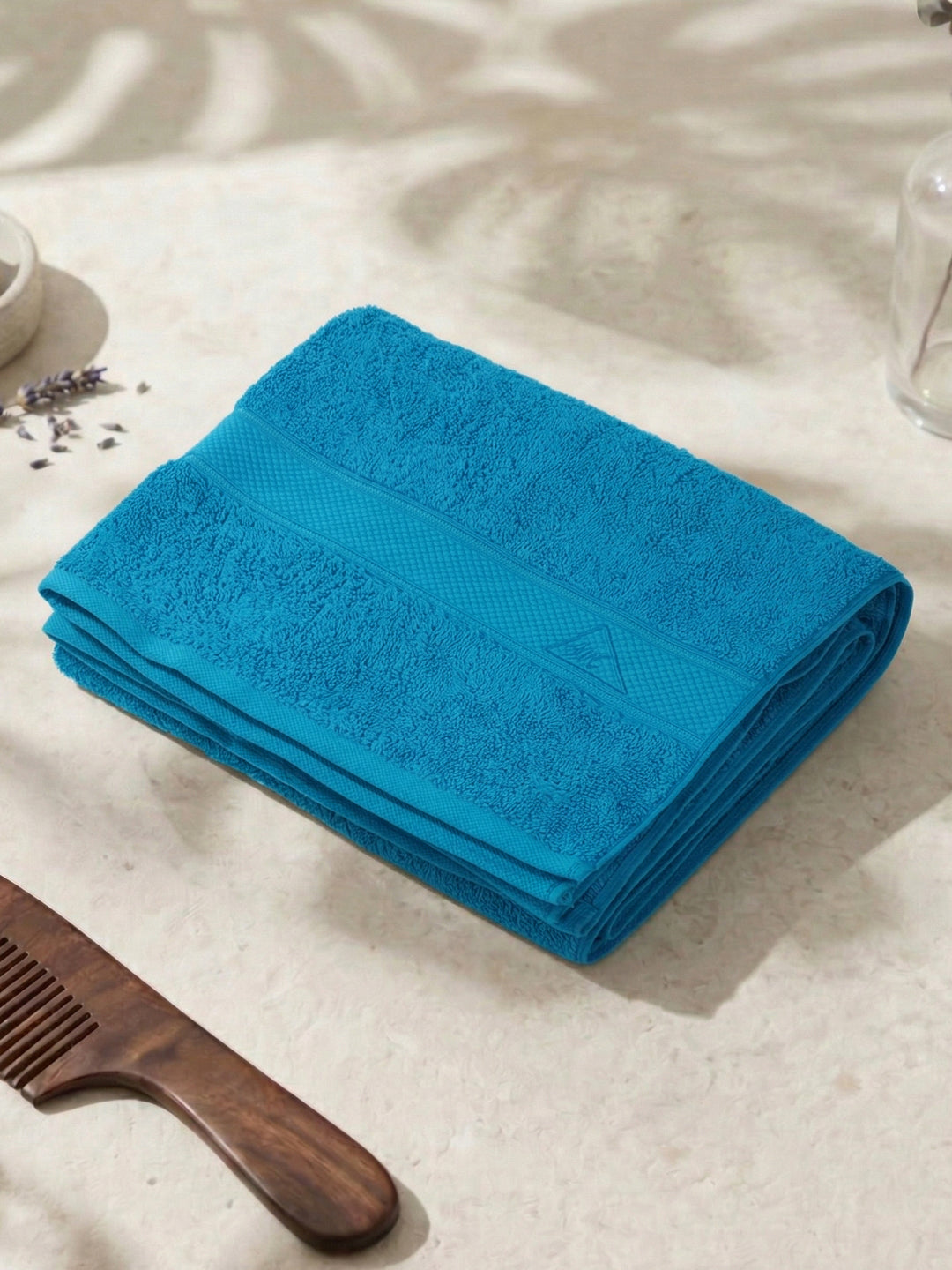 Premium Vivid Blue 100% Cotton Solid 525 GSM Bath Towel Iris 1 Pc Pvc Pack