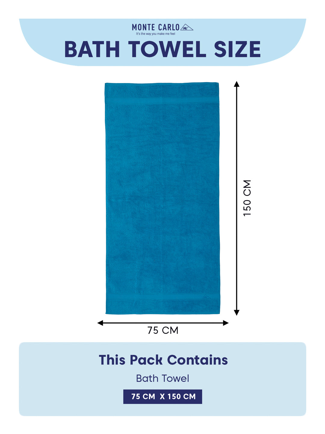 Premium Vivid Blue 100% Cotton Solid 525 GSM Bath Towel Iris 1 Pc Pvc Pack