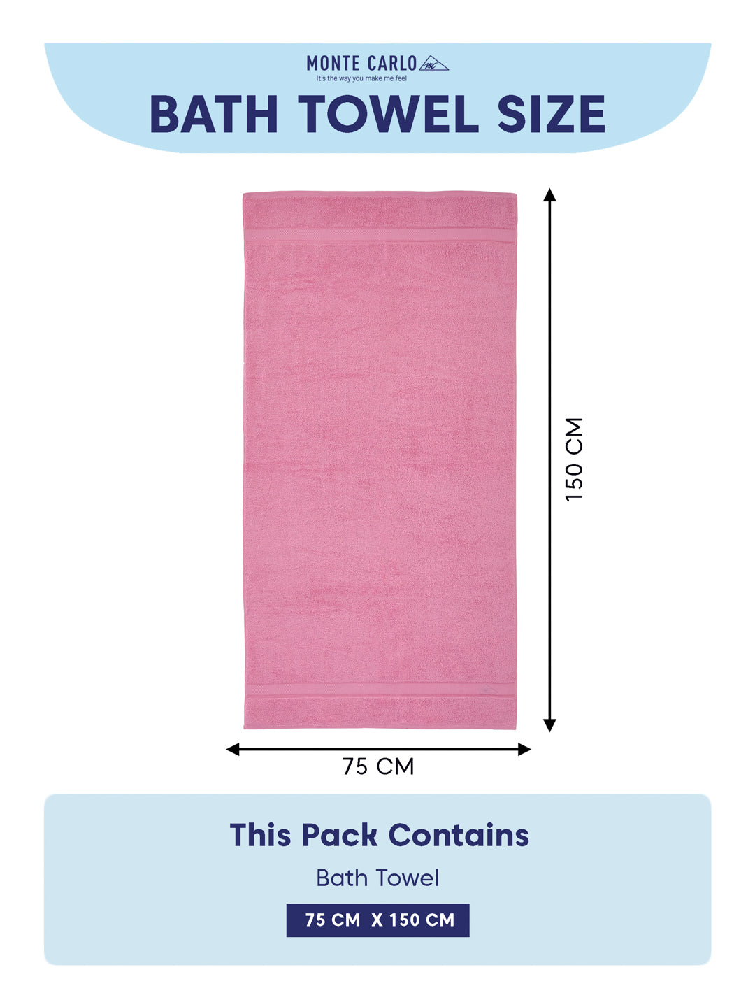 Premium Prism Pink 100% Cotton Solid 525 GSM Bath Towel Iris 1 Pc Pvc Pack