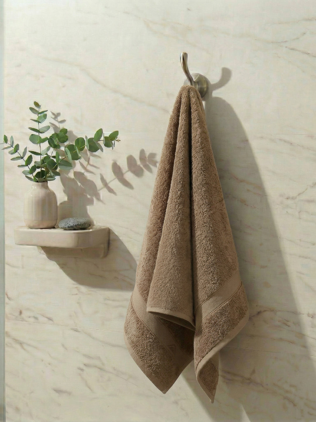 Premium Beige 100% Cotton Solid 525 GSM Bath Towel Iris 1 Pc Pvc Pack
