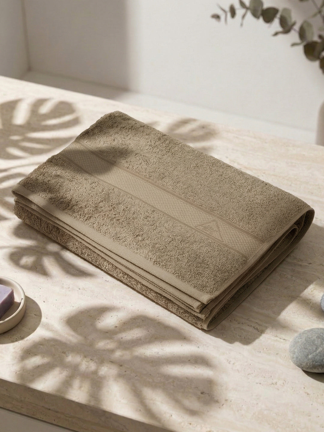 Premium Beige 100% Cotton Solid 525 GSM Bath Towel Iris 1 Pc Pvc Pack