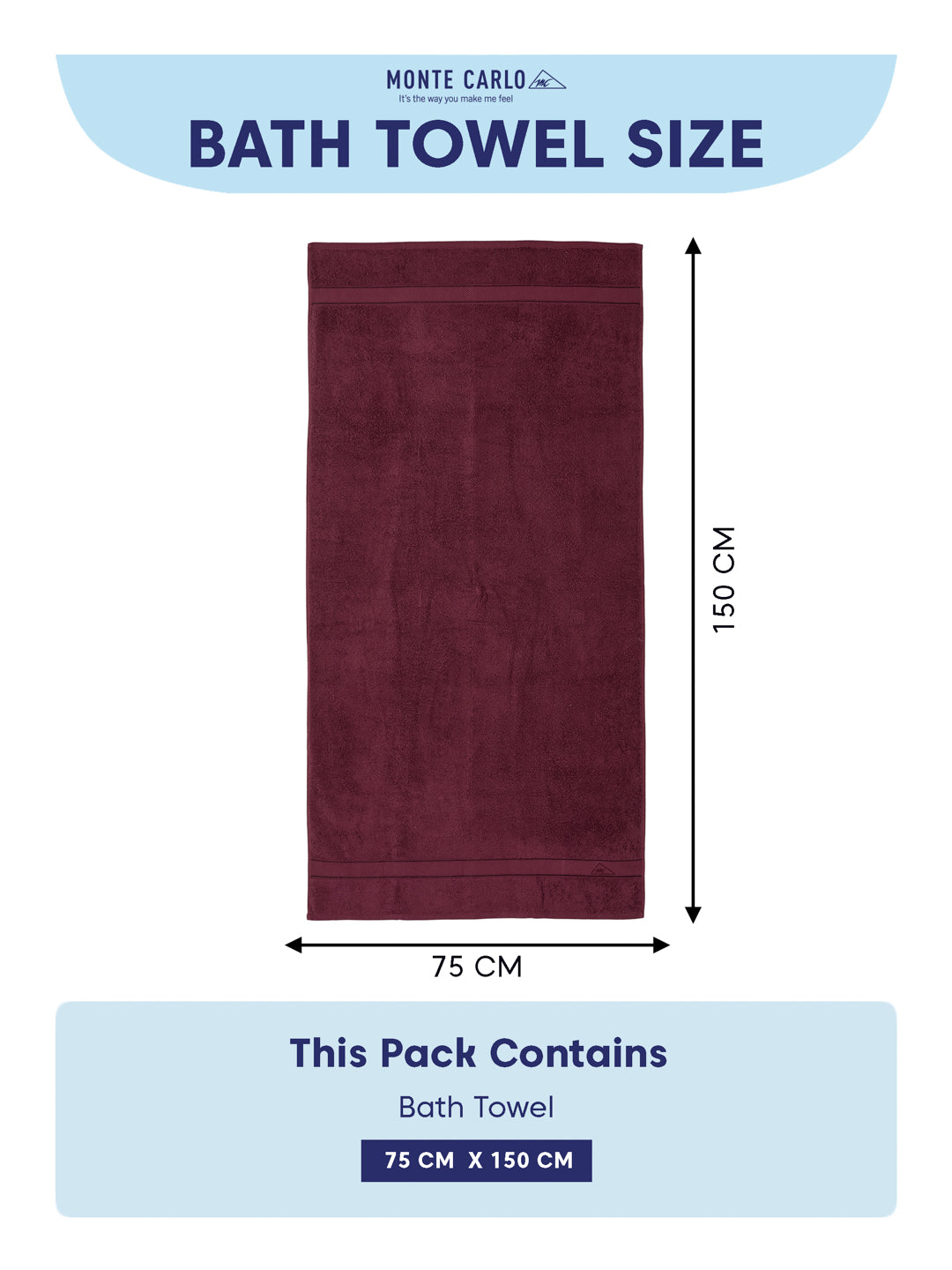 Premium Maroon 100% Cotton Solid 525 GSM Bath Towel Iris 1 Pc Pvc Pack