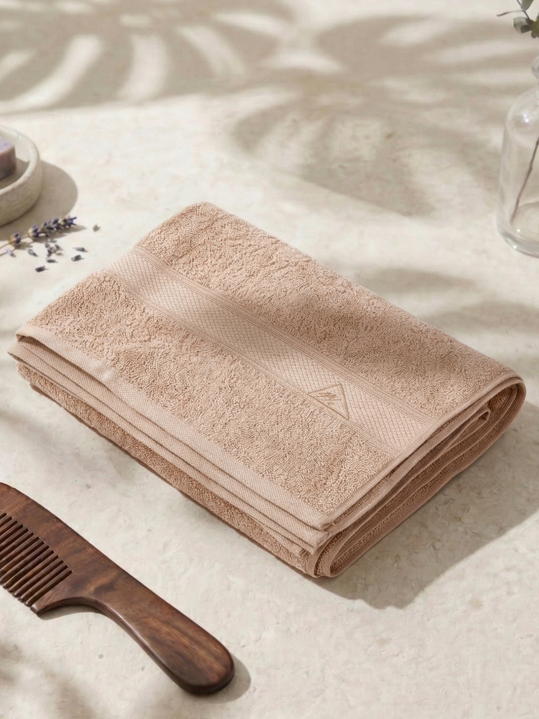 Premium Beige 100% Cotton Solid 525 GSM Bath Towel Iris 1 Pc Pvc Pack
