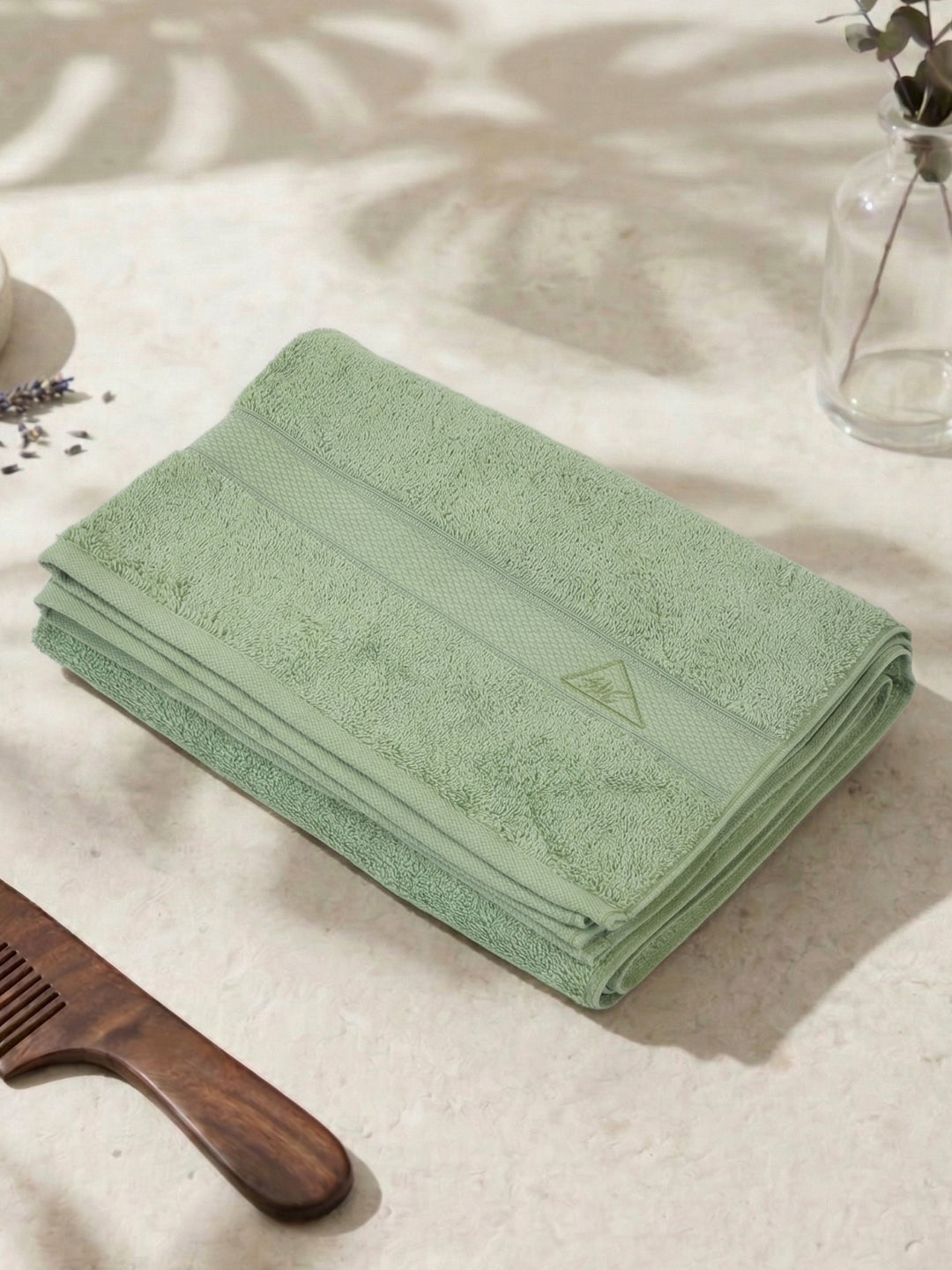 Premium Green 100% Cotton Solid 525 GSM Bath Towel Iris 1 Pc Pvc Pack