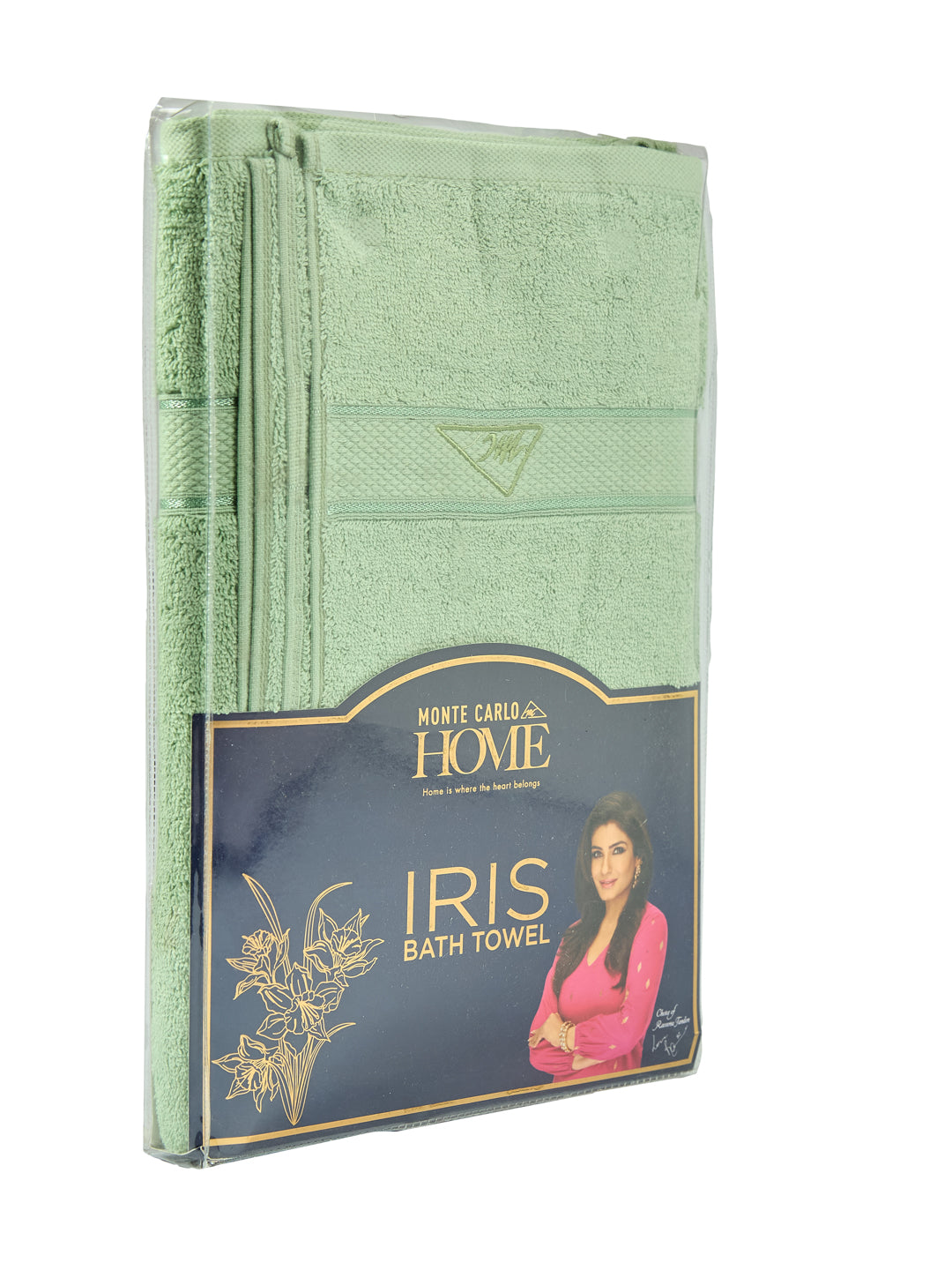 Premium Green 100% Cotton Solid 525 GSM Bath Towel Iris 1 Pc Pvc Pack