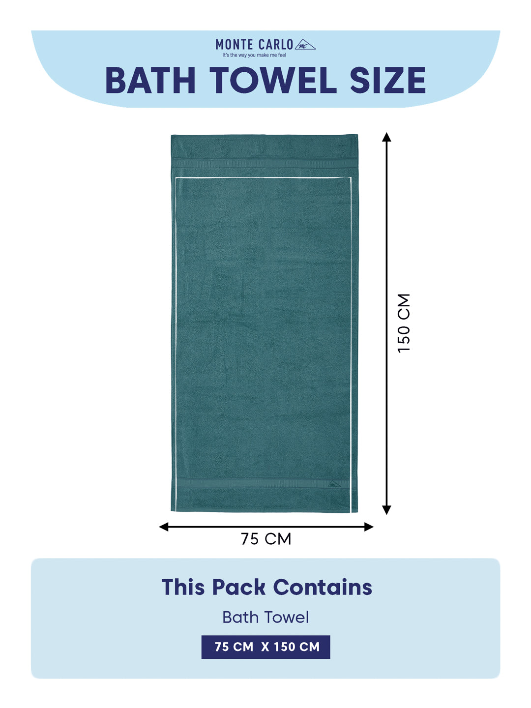 Premium Bristol Blue 100% Cotton Solid 525 GSM Bath Towel Iris 1 Pc Pvc Pack