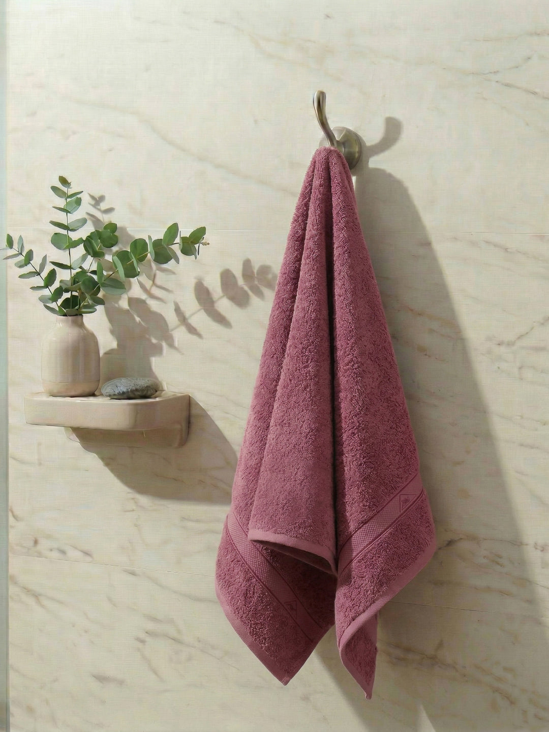 Premium Dusty Rose 100% Cotton Solid 525 GSM Bath Towel Iris 1 Pc Pvc Pack