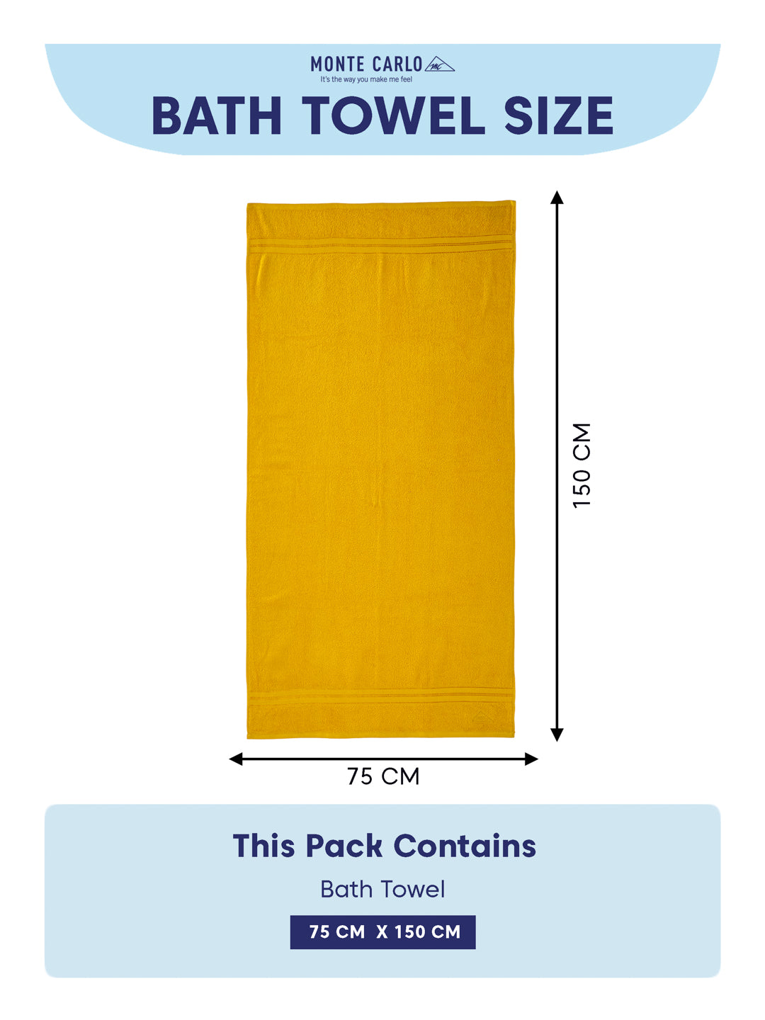 Essential Yellow 100% Cotton Solid 400 GSM Bath Towel Jasper 1 Pc Pvc Pack