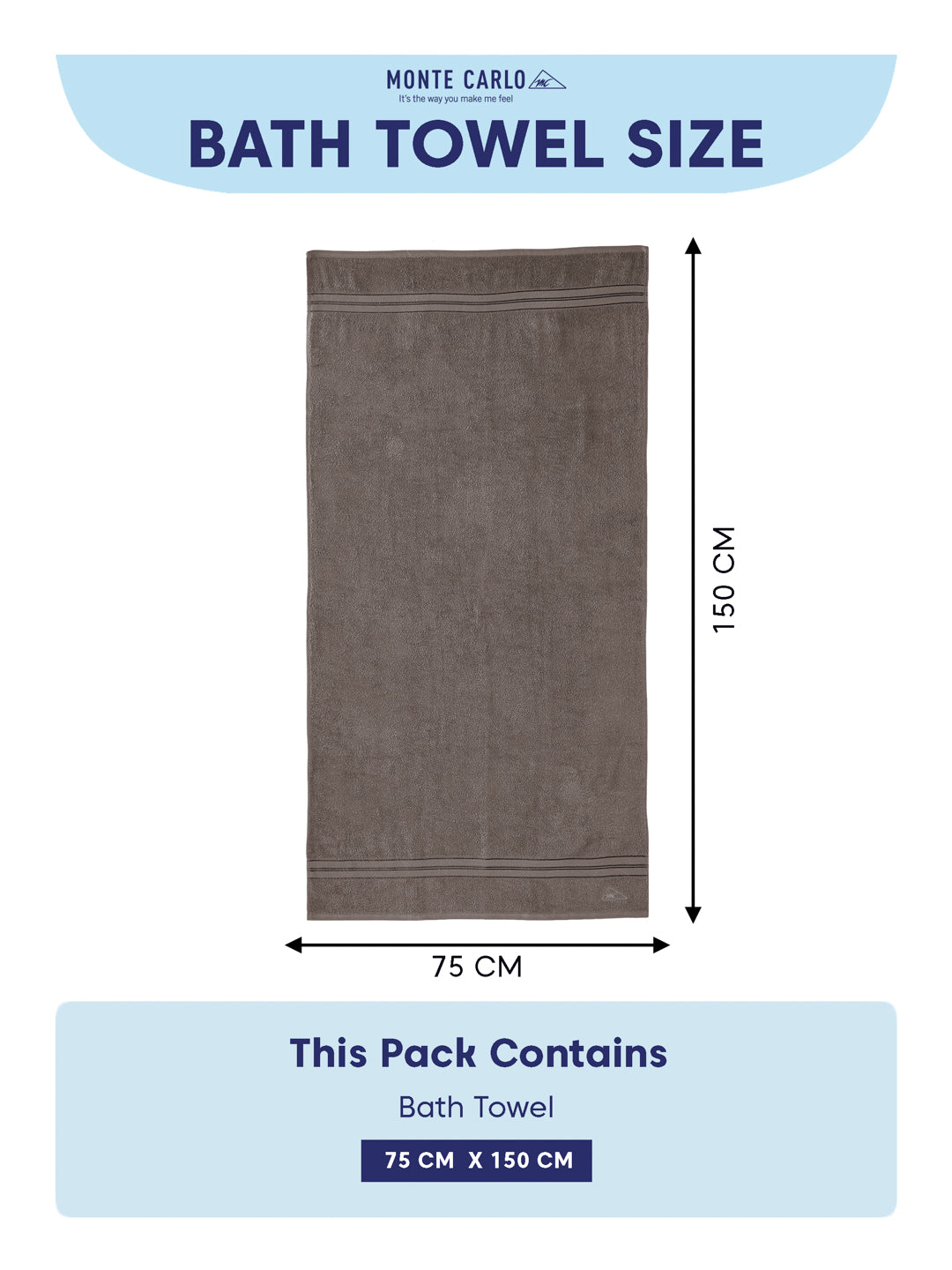 Essential Grey 100% Cotton Solid 400 GSM Bath Towel Jasper 1 Pc Pvc Pack