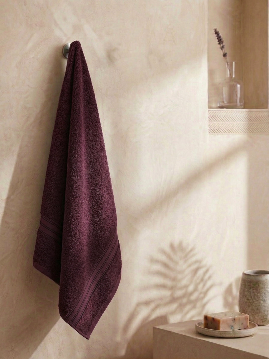 Essential Maroon 100% Cotton Solid 400 GSM Bath Towel Jasper 1 Pc Pvc Pack