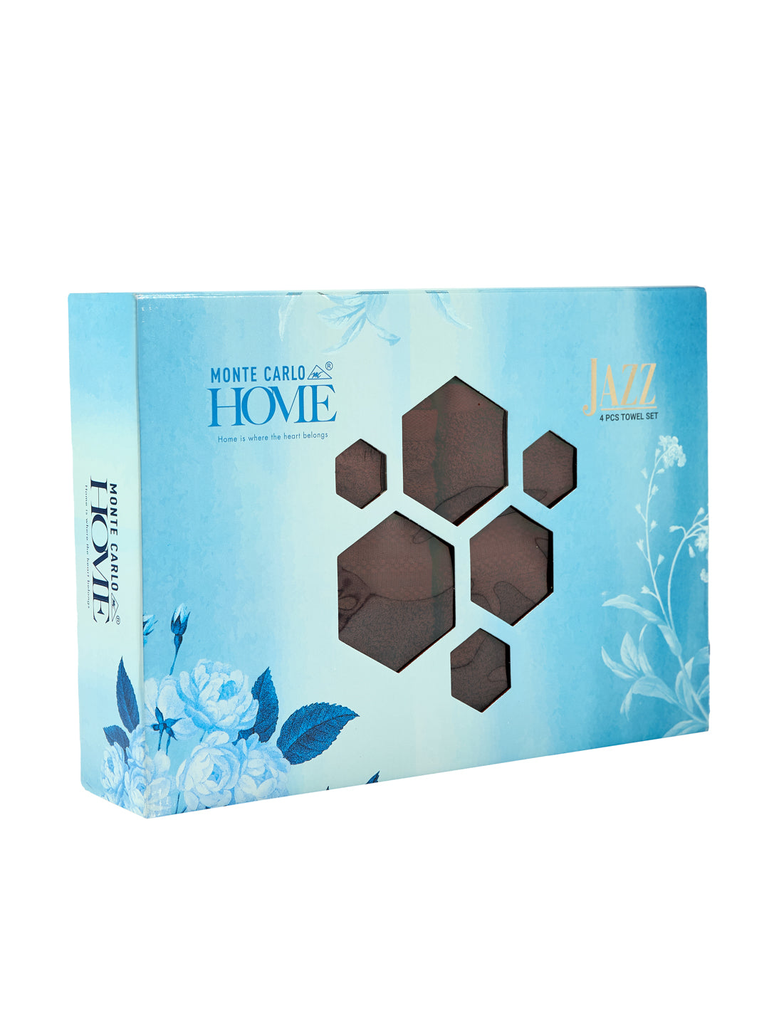Brown 100% Cotton Solid 380 GSM Bath Towel Jazz 4 Pc Set Gifting Box Pack