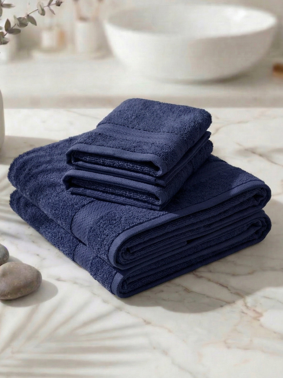 Insignia Blue 100% Cotton Solid 380 GSM Bath Towel Jazz 4 Pc Set Gifting Box Pack