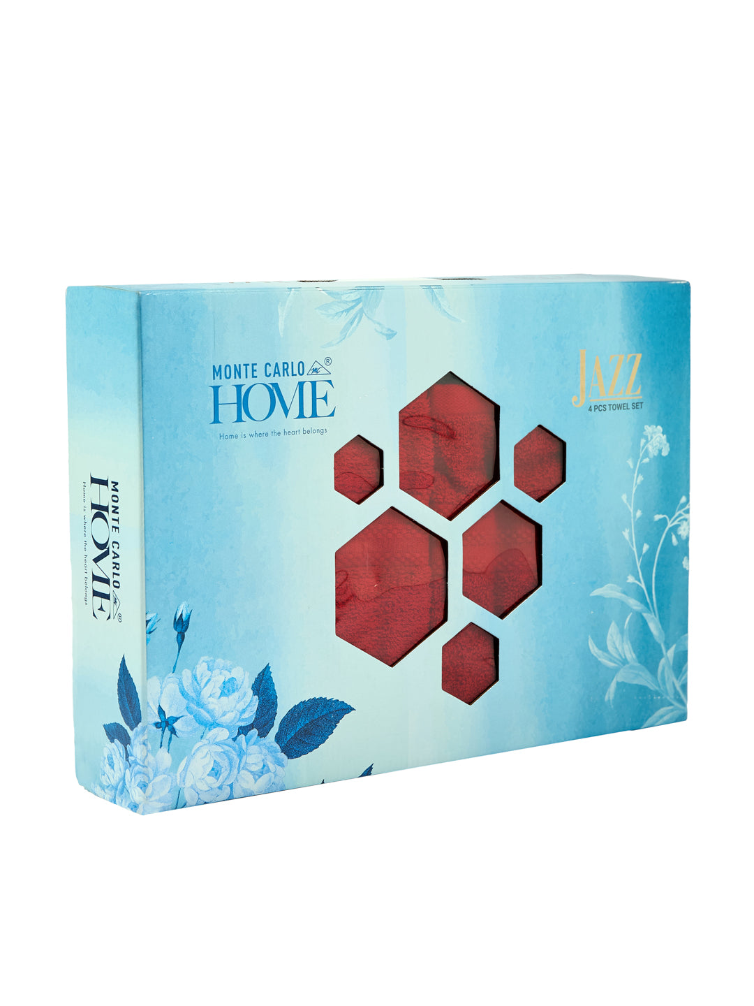 Rose Red 100% Cotton Solid 380 GSM Bath Towel Jazz 4 Pc Set Gifting Box Pack