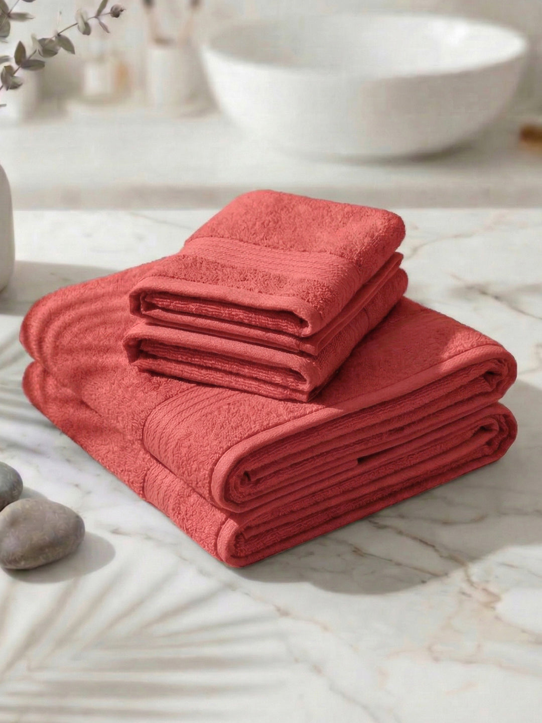 Peach Pink 100% Cotton Solid 380 GSM Bath Towel Jazz 4 Pc Set Gifting Box Pack