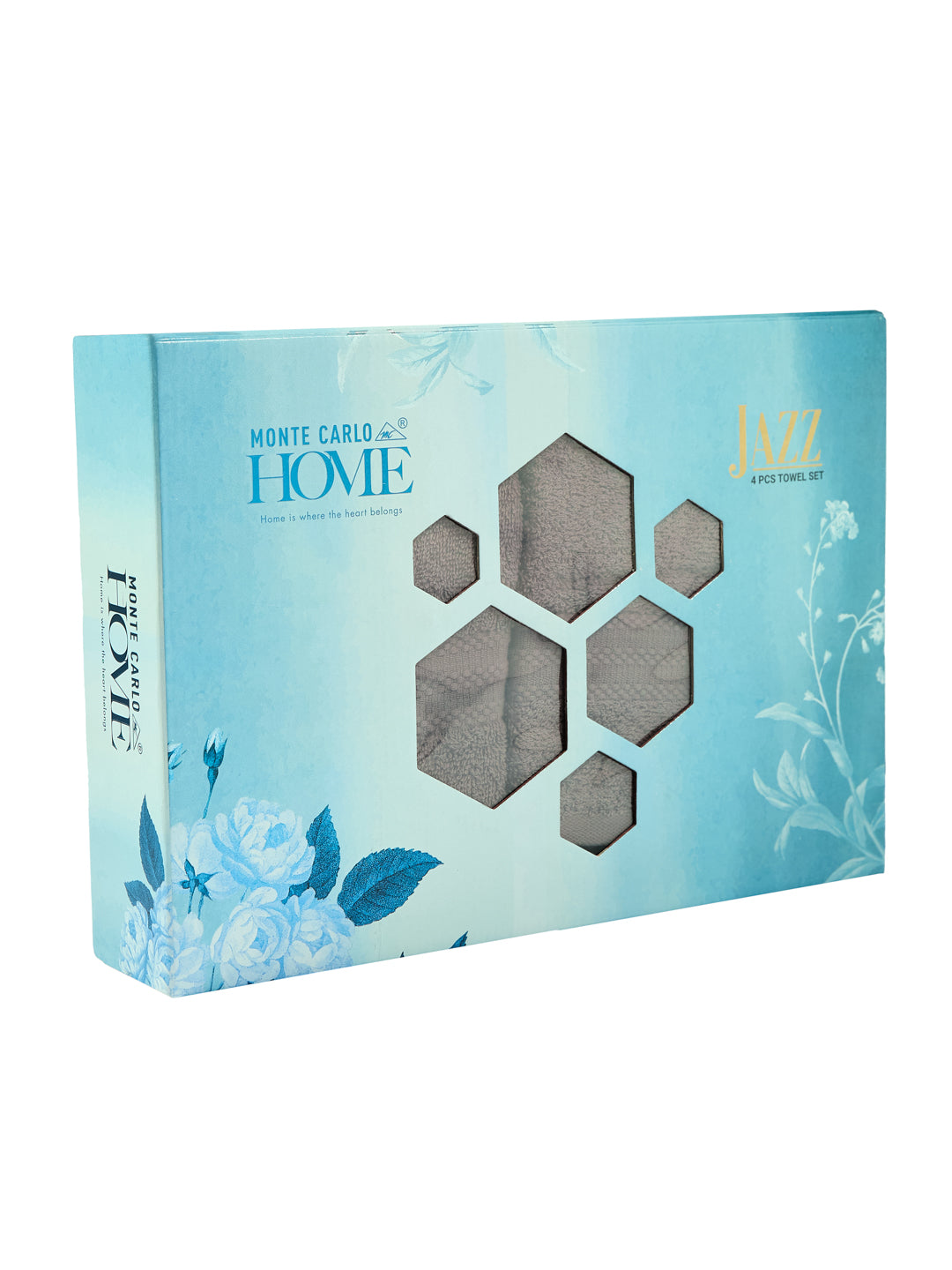 Grey 100% Cotton Solid 380 GSM Bath Towel Jazz 4 Pc Set Gifting Box Pack