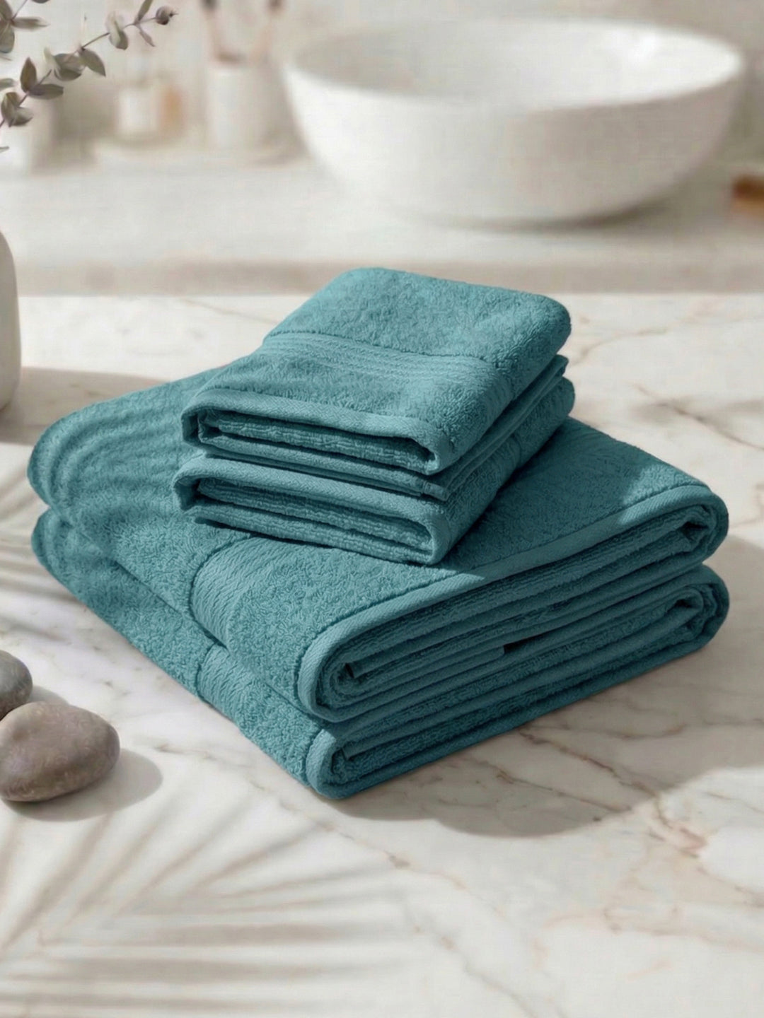 Blue 100% Cotton Solid 380 GSM Bath Towel Jazz 4 Pc Set Gifting Box Pack