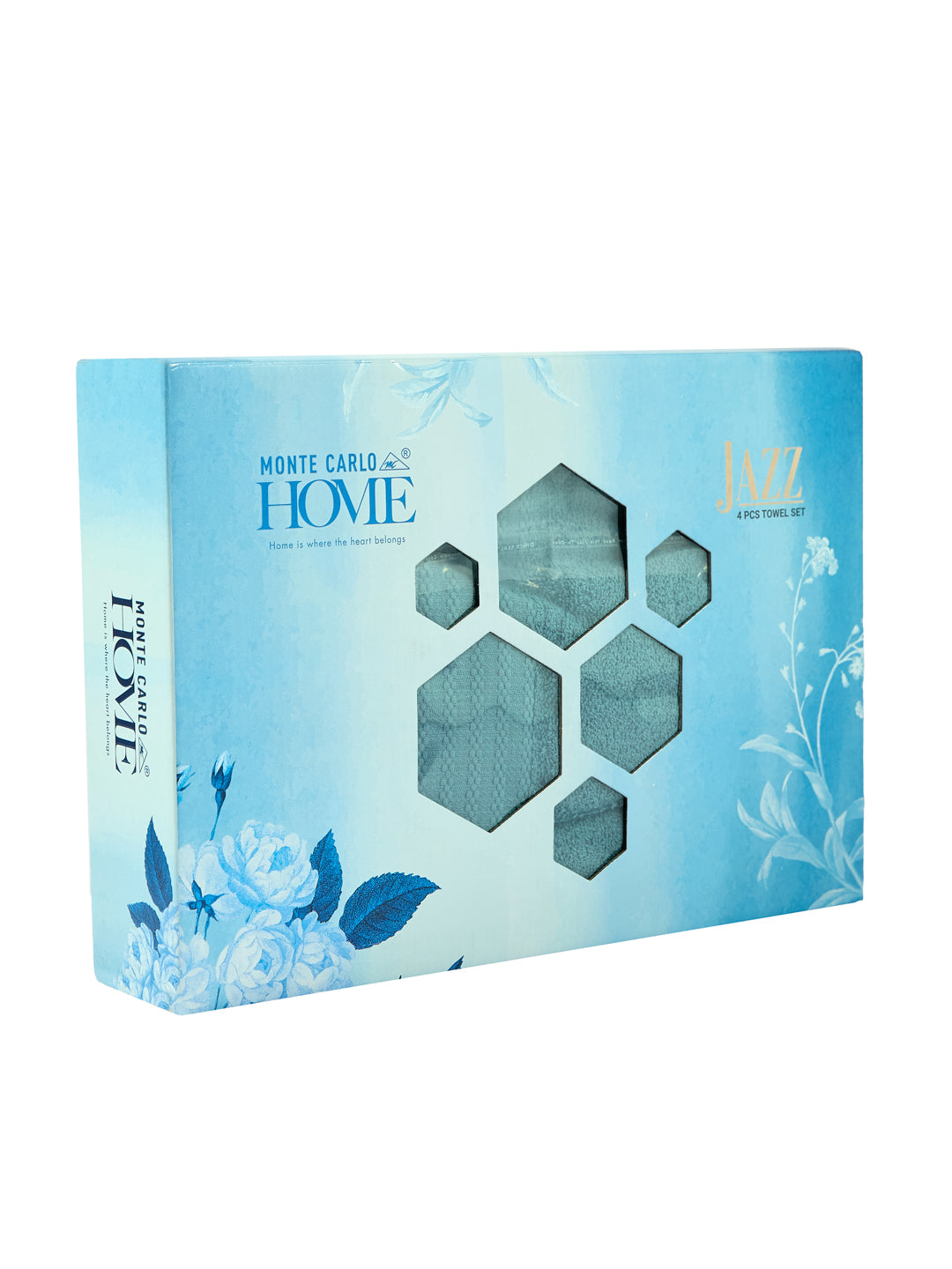 Blue 100% Cotton Solid 380 GSM Bath Towel Jazz 4 Pc Set Gifting Box Pack