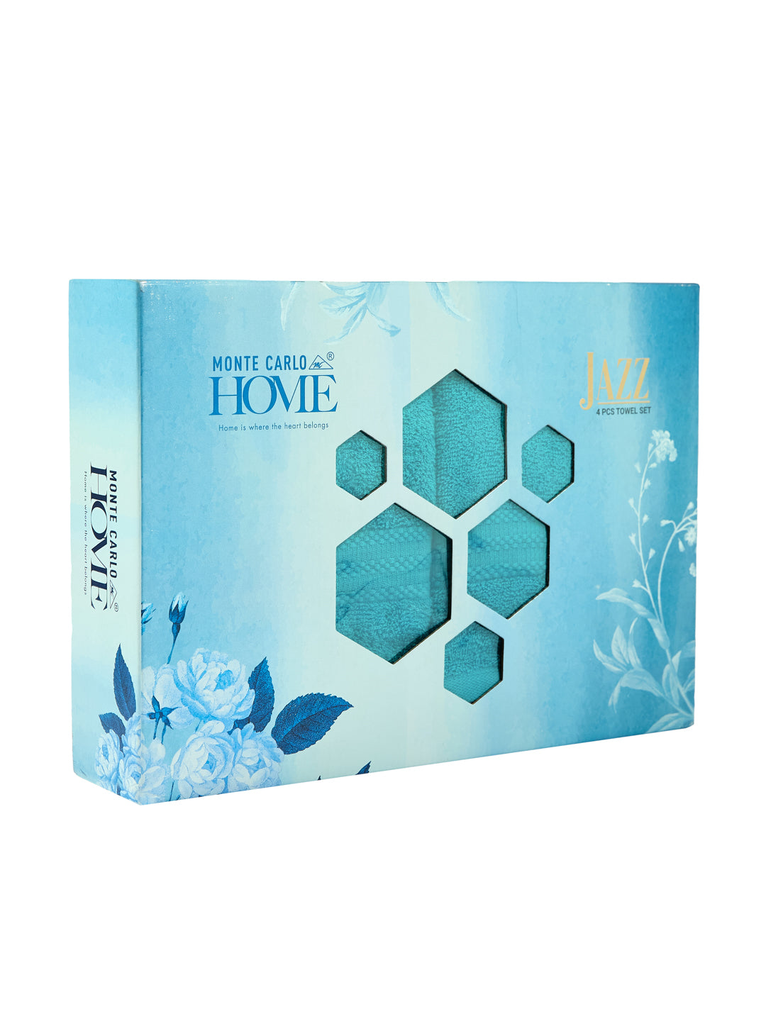 Blue 100% Cotton Solid 380 GSM Bath Towel Jazz 4 Pc Set Gifting Box Pack