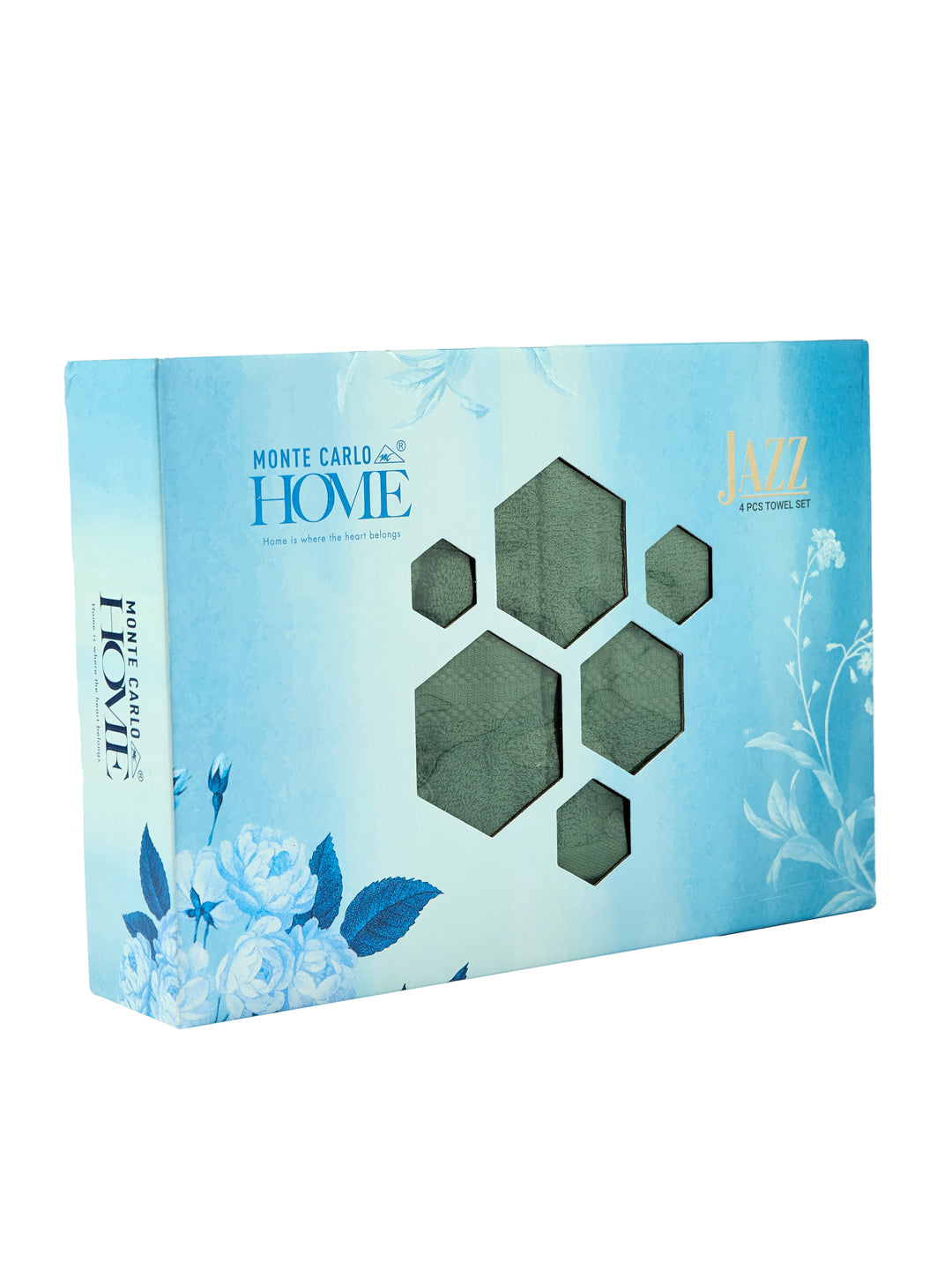 Elm Green 100% Cotton Solid 380 GSM Bath Towel Jazz 4 Pc Set Gifting Box Pack
