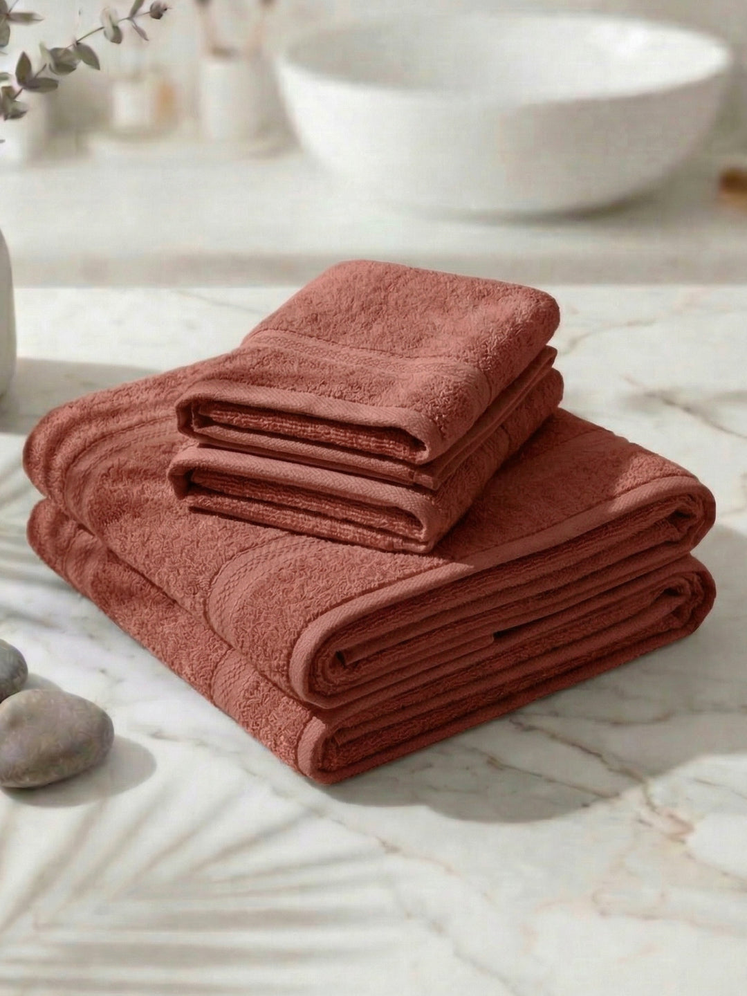 Peach Pink 100% Cotton Solid 380 GSM Bath Towel Jazz 4 Pc Set Gifting Box Pack