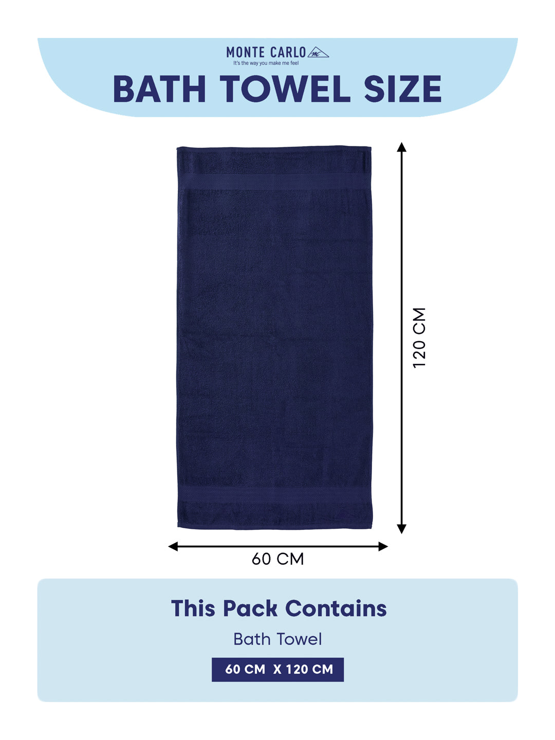 Essential Insignia Blue 100% Cotton Solid 380 GSM Bath Towel Jazz Small 1 Pc Pvc Pack