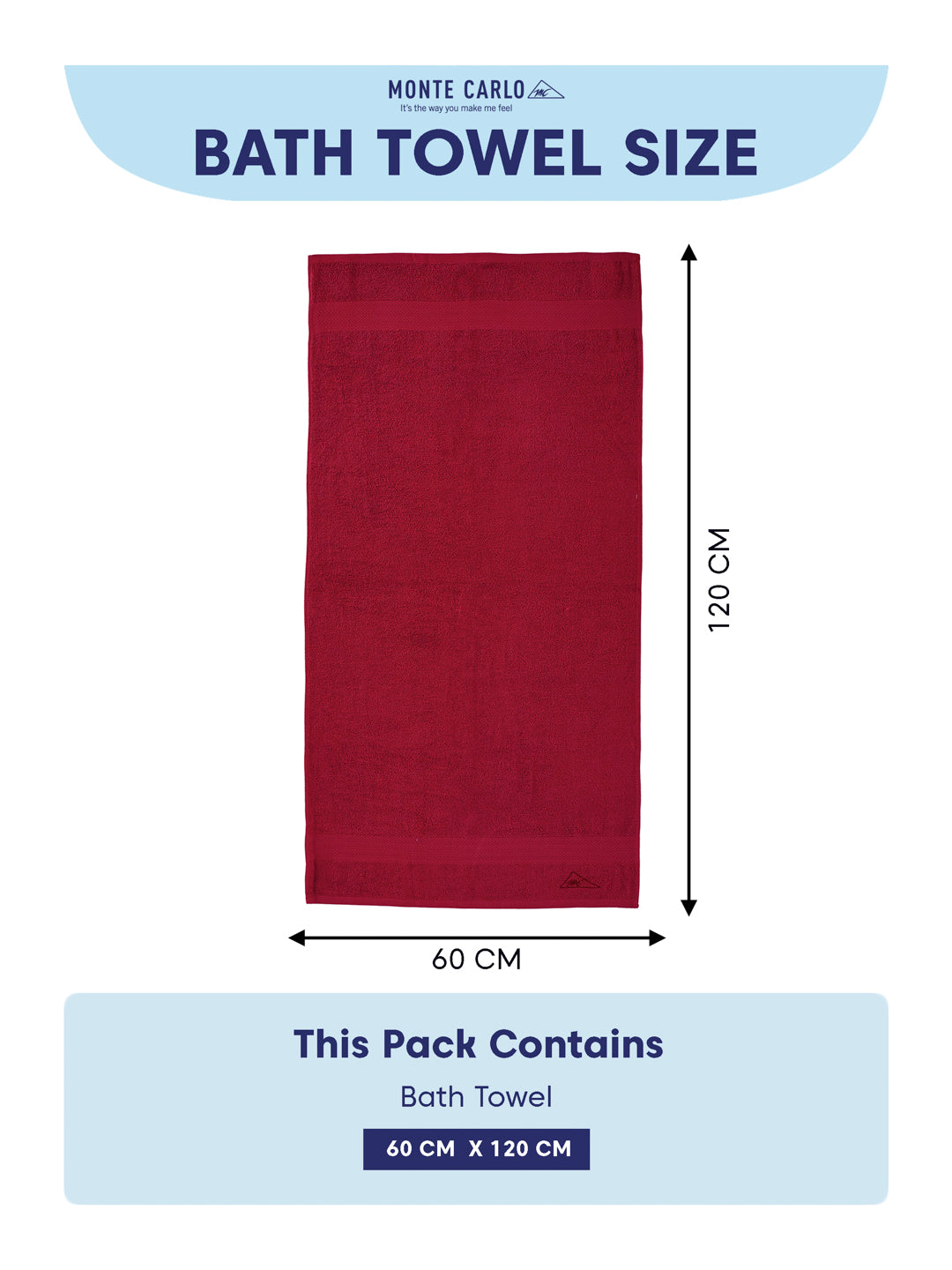 Essential Rose Red 100% Cotton Solid 380 GSM Bath Towel Jazz Small 1 Pc Pvc Pack
