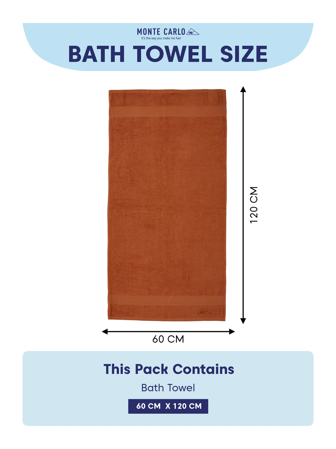 Essential Orange 100% Cotton Solid 380 GSM Bath Towel Jazz Small 1 Pc Pvc Pack