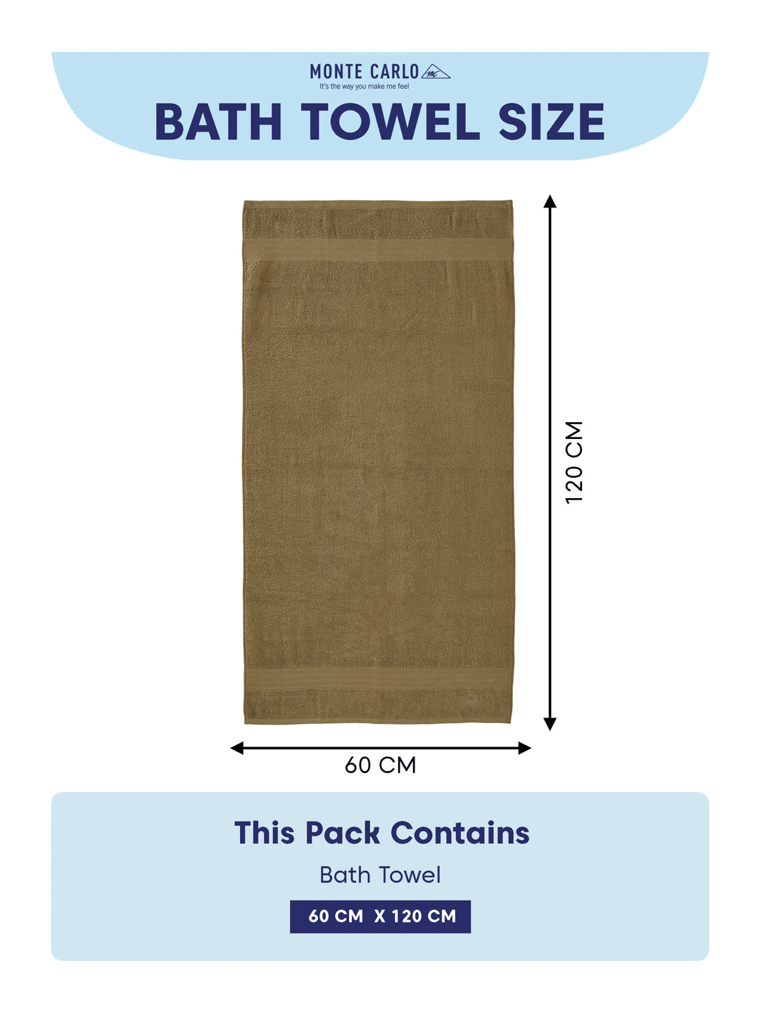 Essential Khaki 100% Cotton Solid 380 GSM Bath Towel Jazz Small 1 Pc Pvc Pack