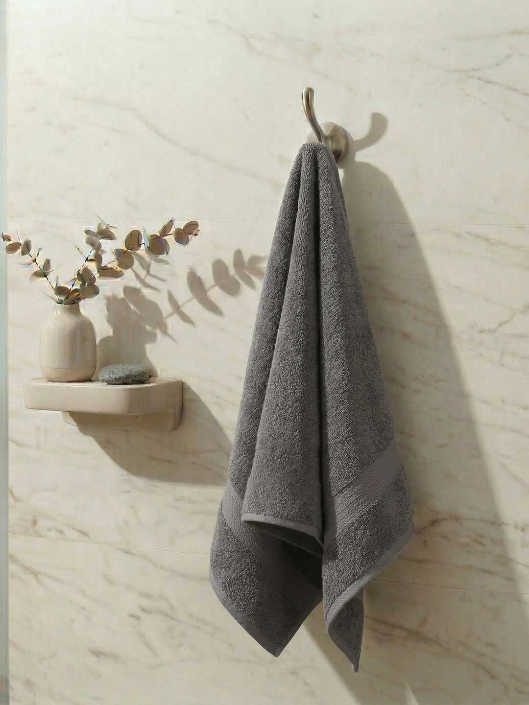 Essential Grey 100% Cotton Solid 380 GSM Bath Towel Jazz Small 1 Pc Pvc Pack