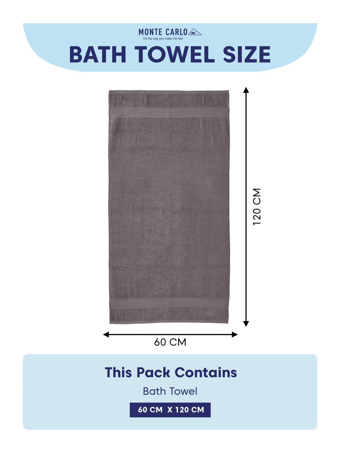 Essential Grey 100% Cotton Solid 380 GSM Bath Towel Jazz Small 1 Pc Pvc Pack