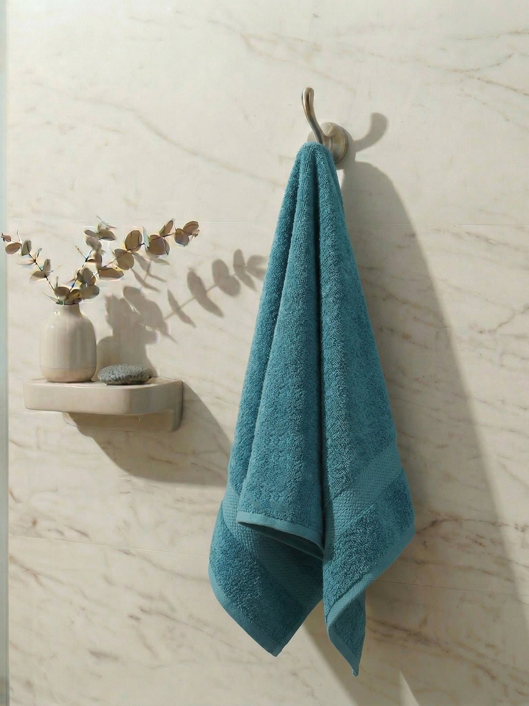 Essential Aqua Blue 100% Cotton Solid 380 GSM Bath Towel Jazz Small 1 Pc Pvc Pack
