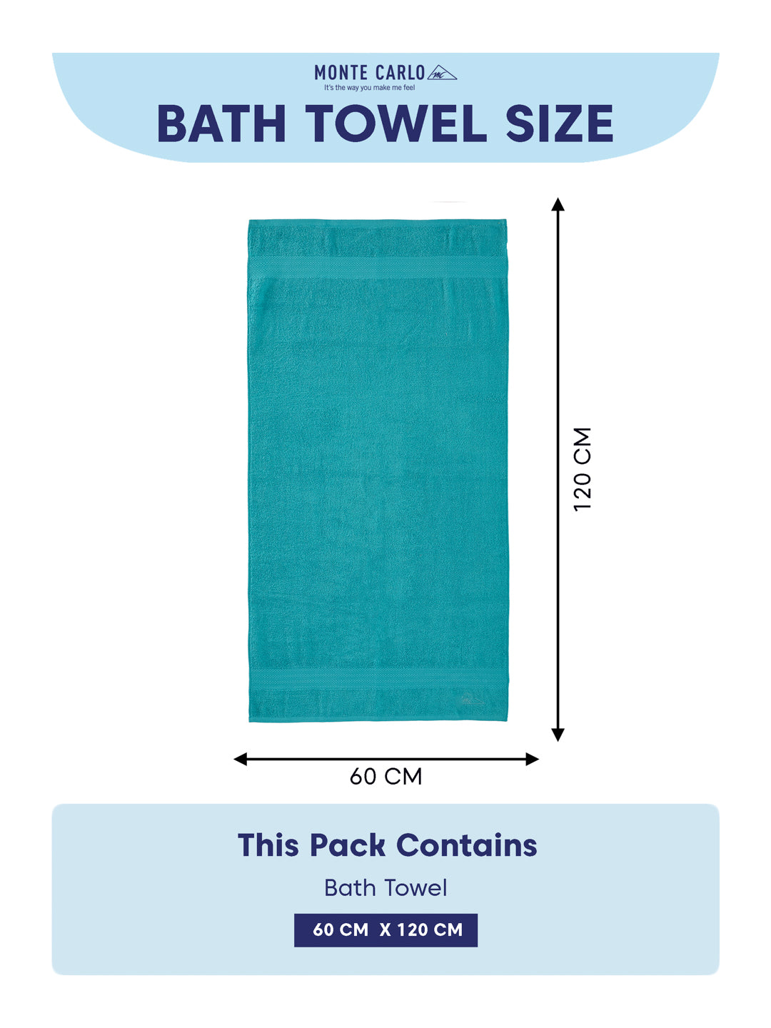 Essential Blue 100% Cotton Solid 380 GSM Bath Towel Jazz Small 1 Pc Pvc Pack