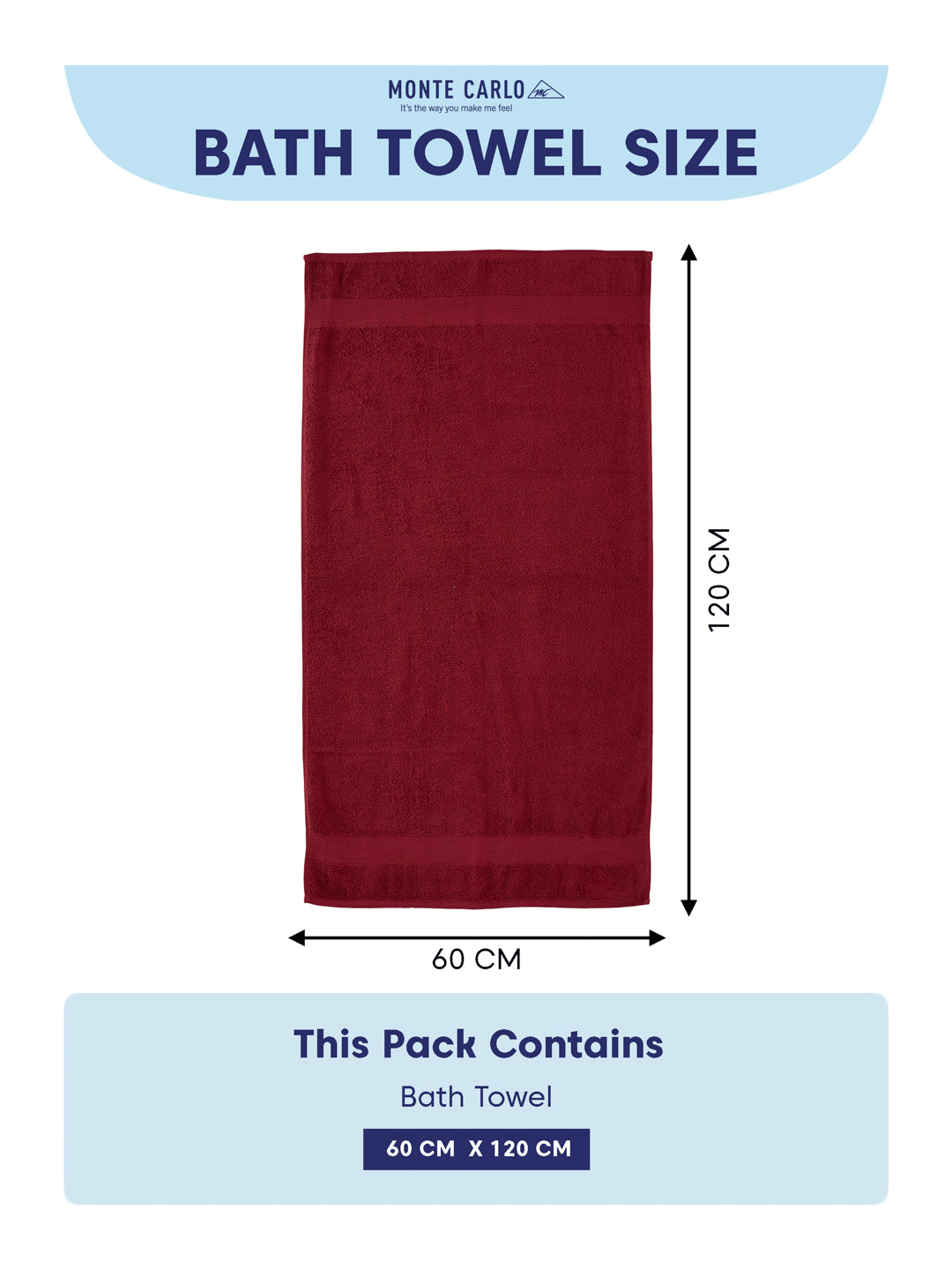 Essential Red 100% Cotton Solid 380 GSM Bath Towel Jazz Small 1 Pc Pvc Pack