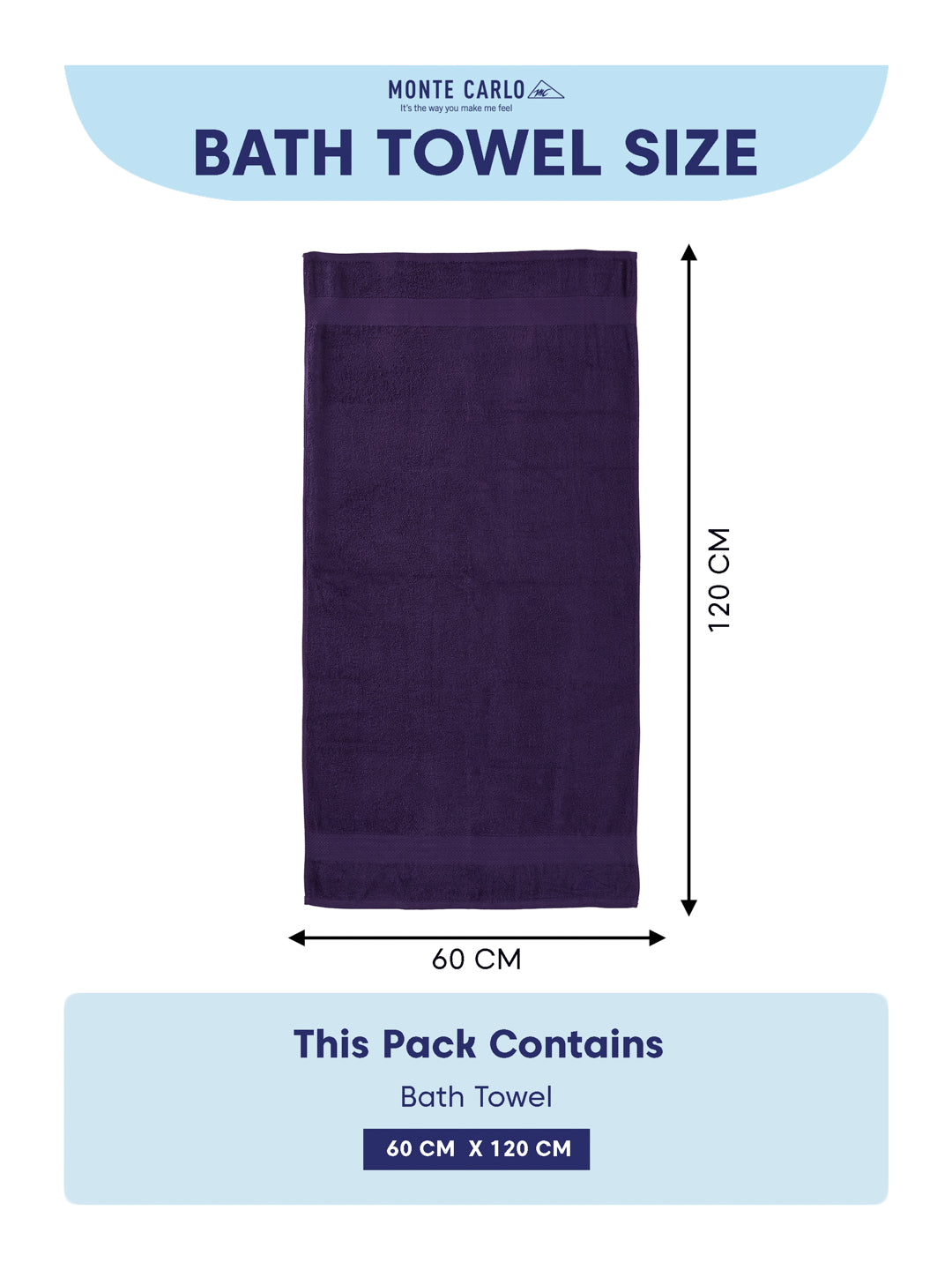 Essential Purple 100% Cotton Solid 380 GSM Bath Towel Jazz Small 1 Pc Pvc Pack