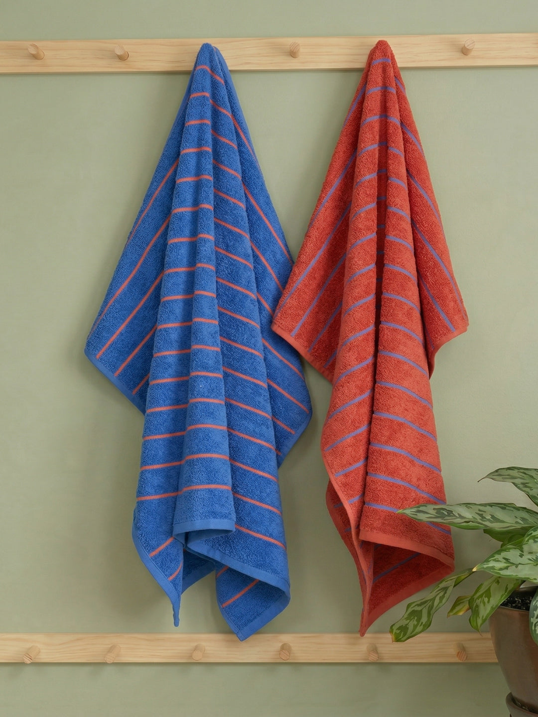 Orange & Blue 100% Cotton Solid 480 GSM Bath Towel King & Queen 2 Pc Set Gifting Box Pack