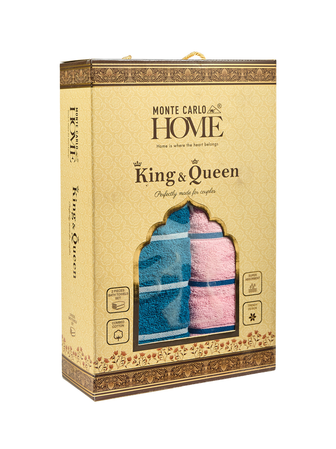 Blue & Dusty Pink 100% Cotton Solid 480 GSM Bath Towel King & Queen 2 Pc Set Gifting Box Pack