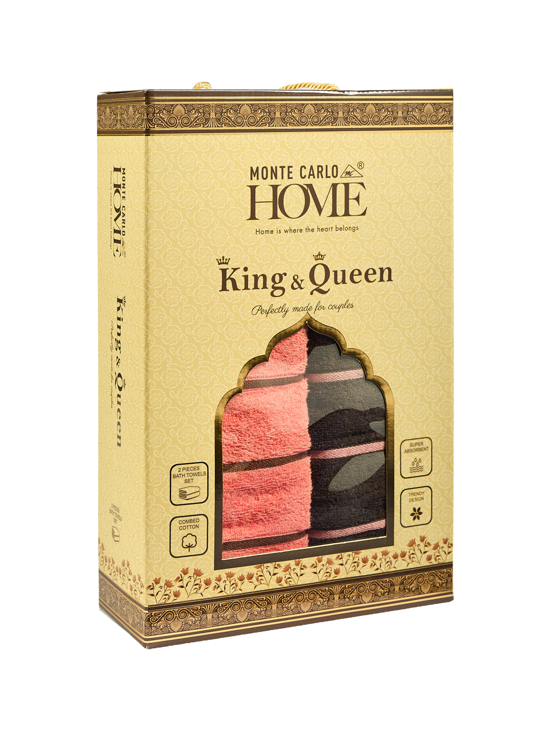 Coral & Brown 100% Cotton Solid 480 GSM Bath Towel King & Queen 2 Pc Set Gifting Box Pack