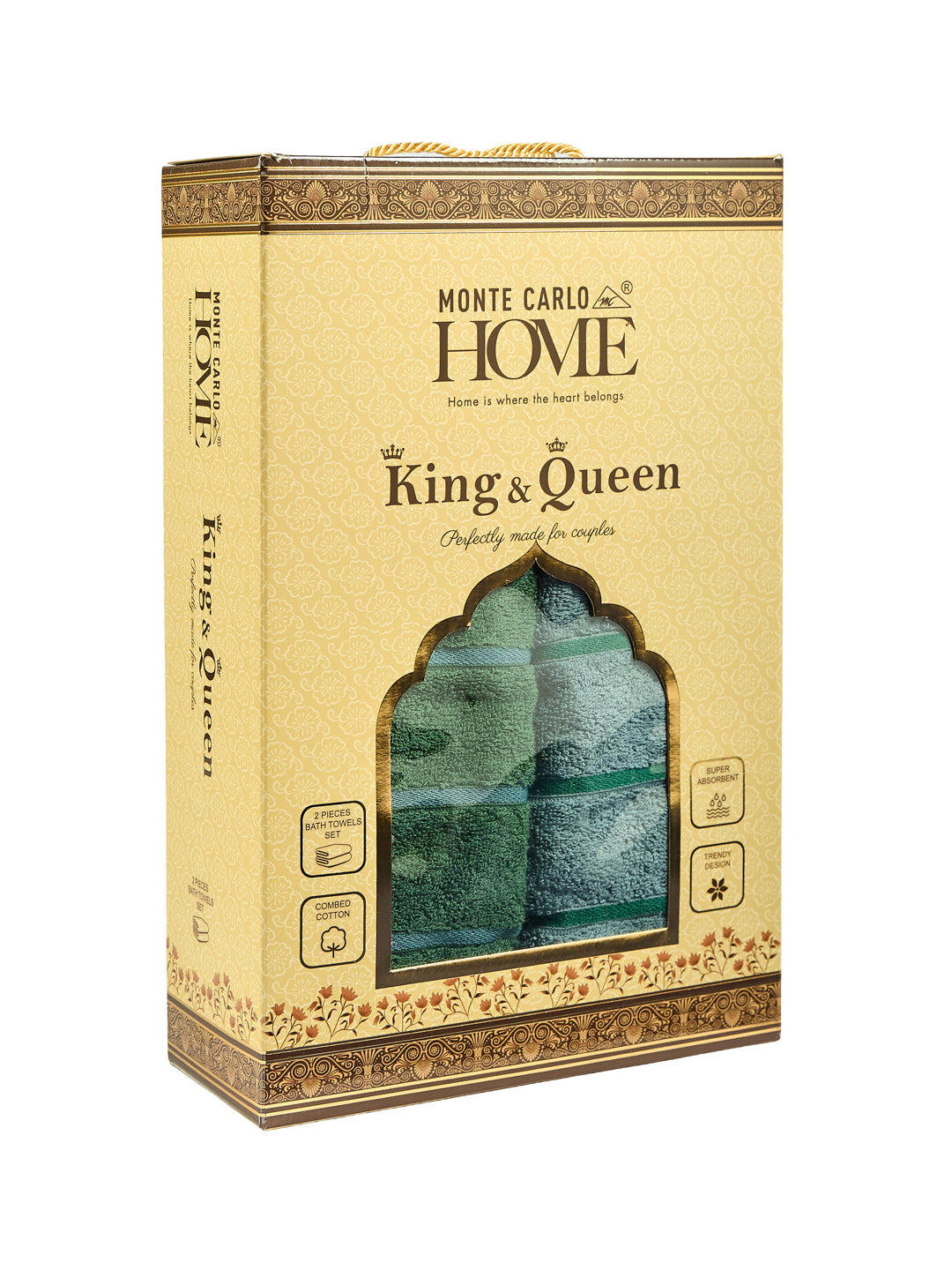 Dusty Blue & Green 100% Cotton Solid 480 GSM Bath Towel King & Queen 2 Pc Set Gifting Box Pack