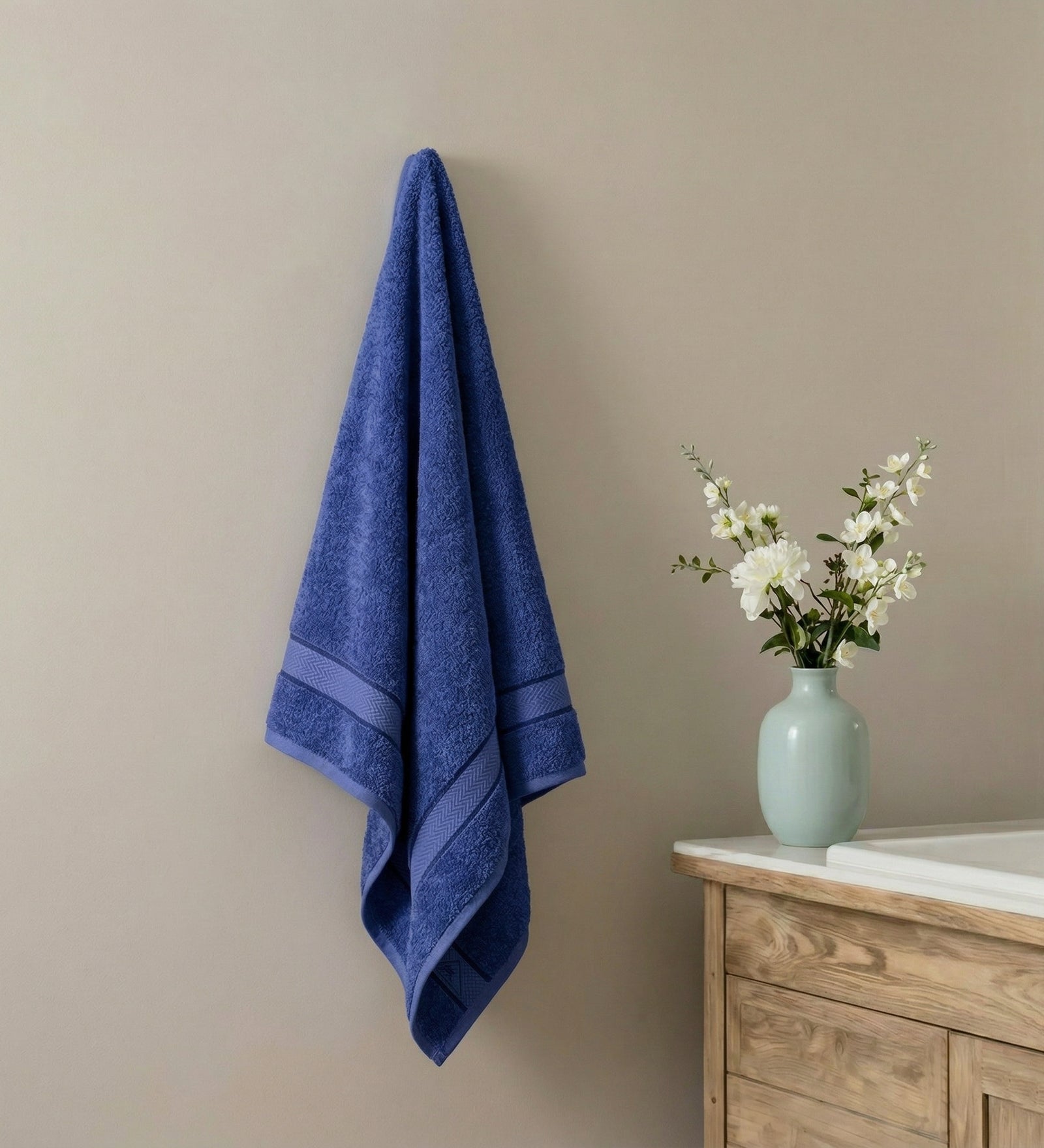 Blue Pure Cotton Solid 450 GSM Bath Towel 1 Piece (Oasis Collection)