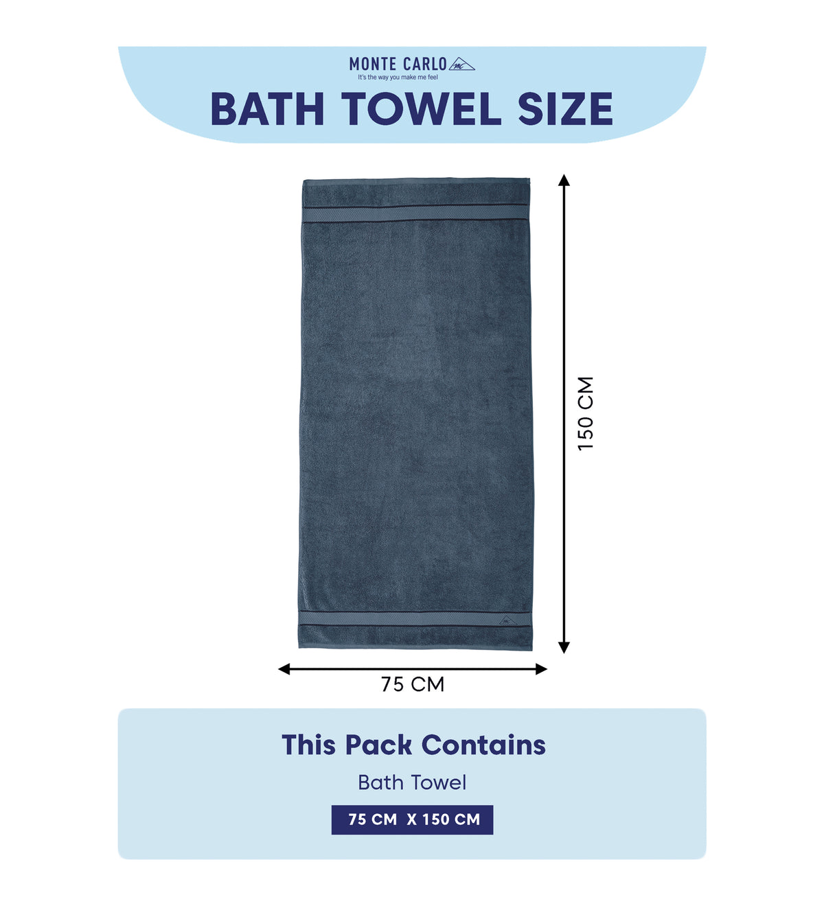 Blue Pure Cotton Solid 450 GSM Bath Towel 1 Piece (Oasis Collection)