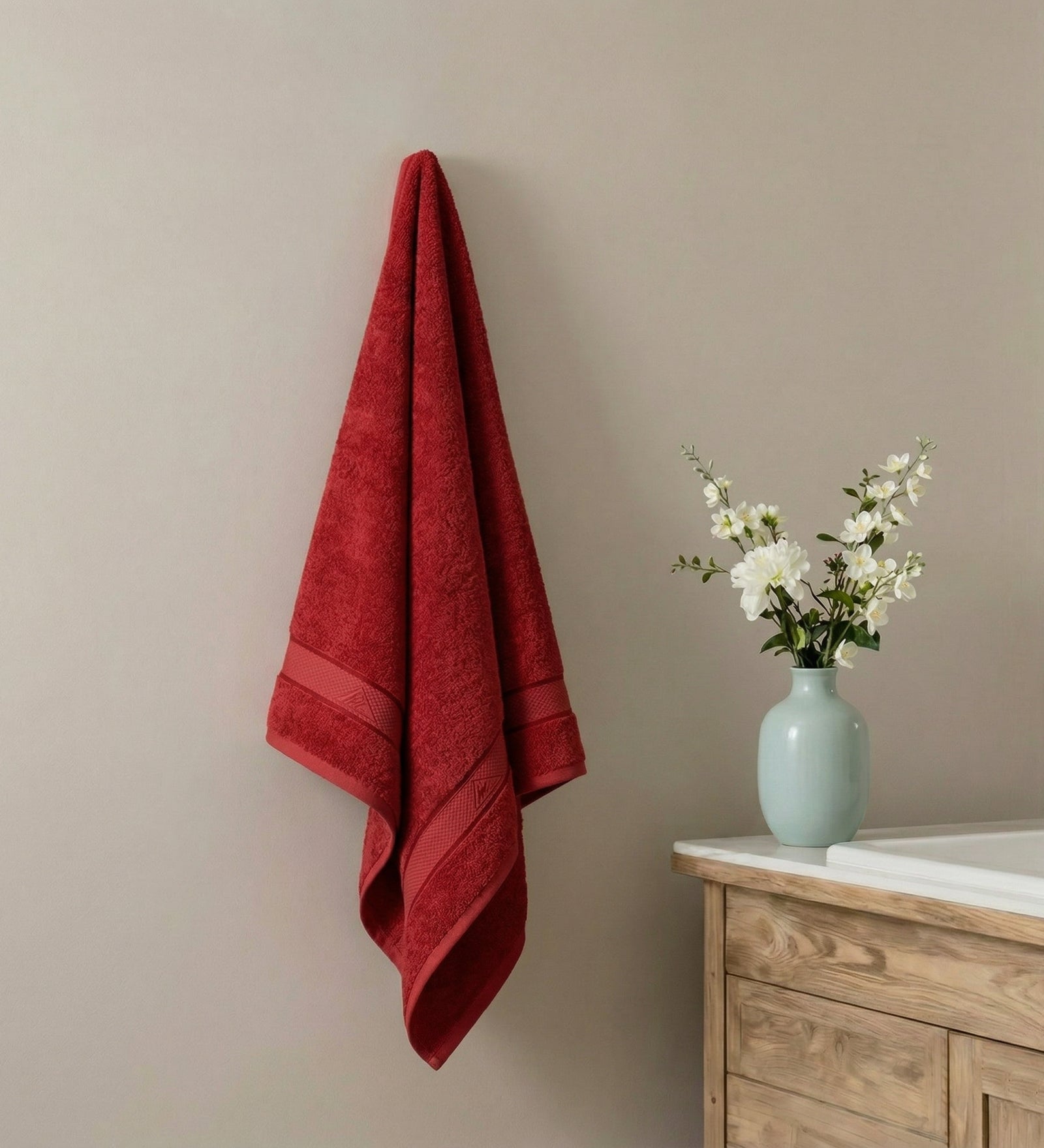 Red Pure Cotton Solid 450 GSM Bath Towel 1 Piece (Oasis Collection)